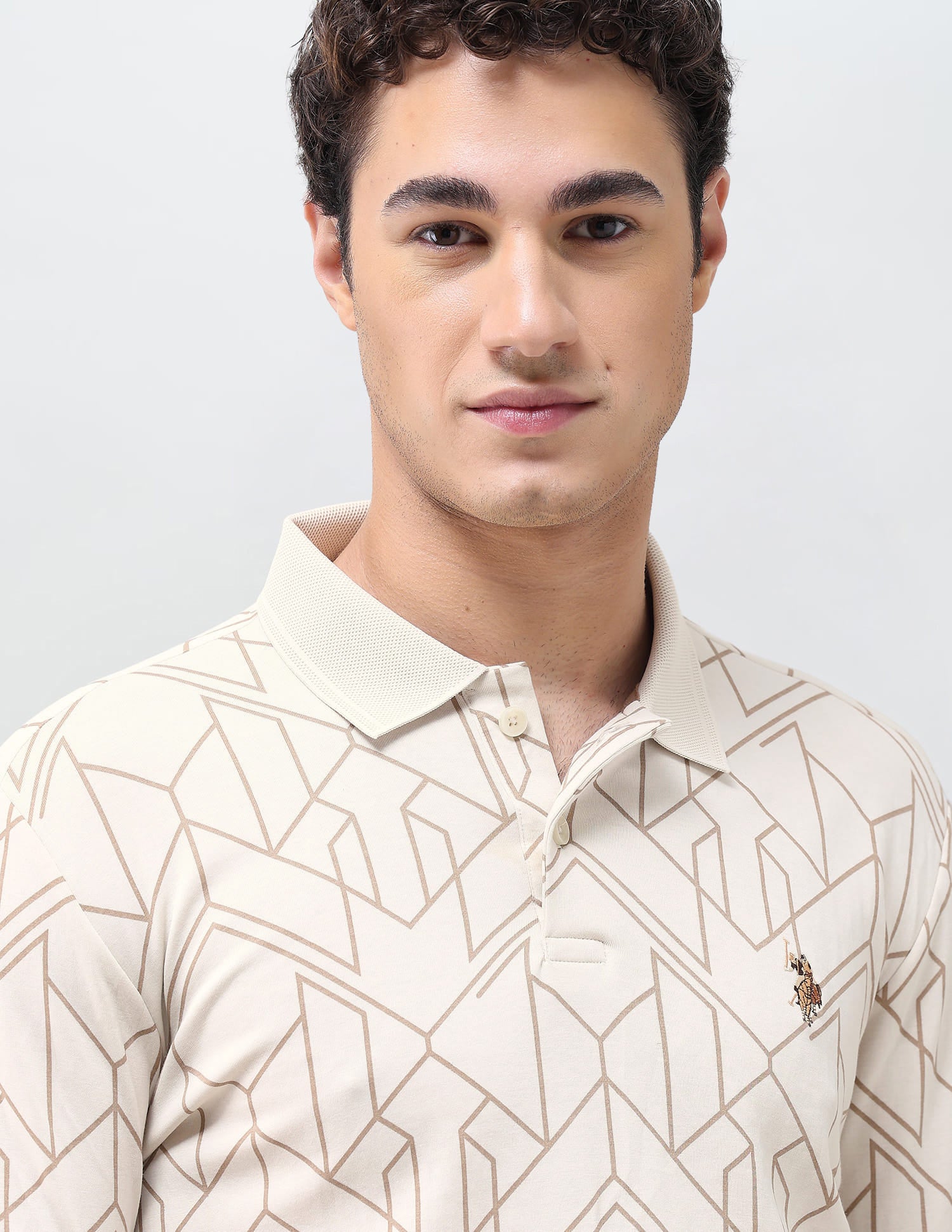 Geometric Printed Slim Fit Polo Shirt Beige - U.S. Polo Assn. India | Large