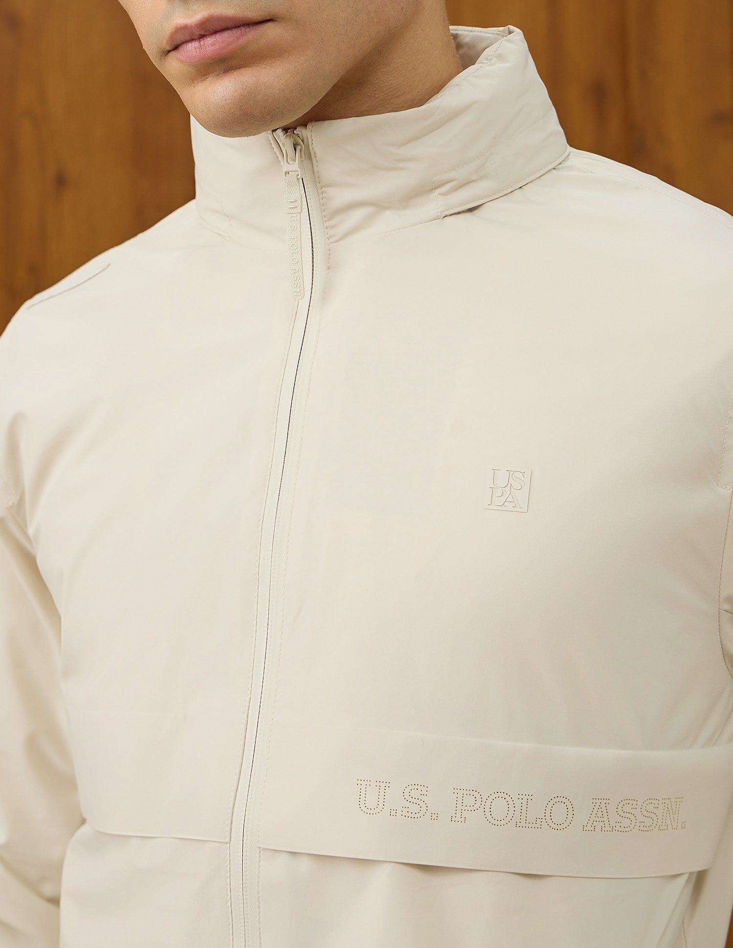 Solid Equestrian Aisle Theater Jacket Ecru - U.S. POLO ASSN. | Large