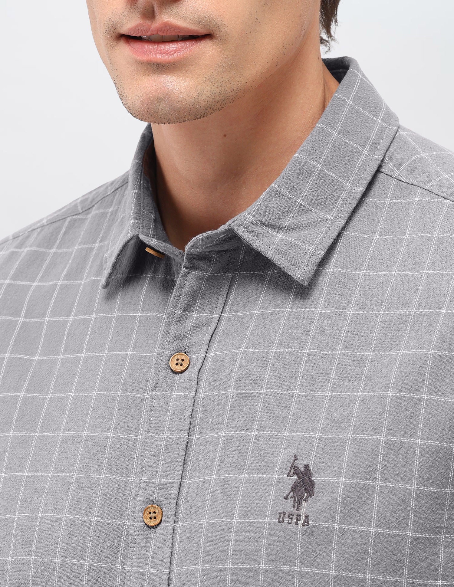 Windowpane Checked Regular Fit Shirt Grey - U.S. Polo Assn. India | Large