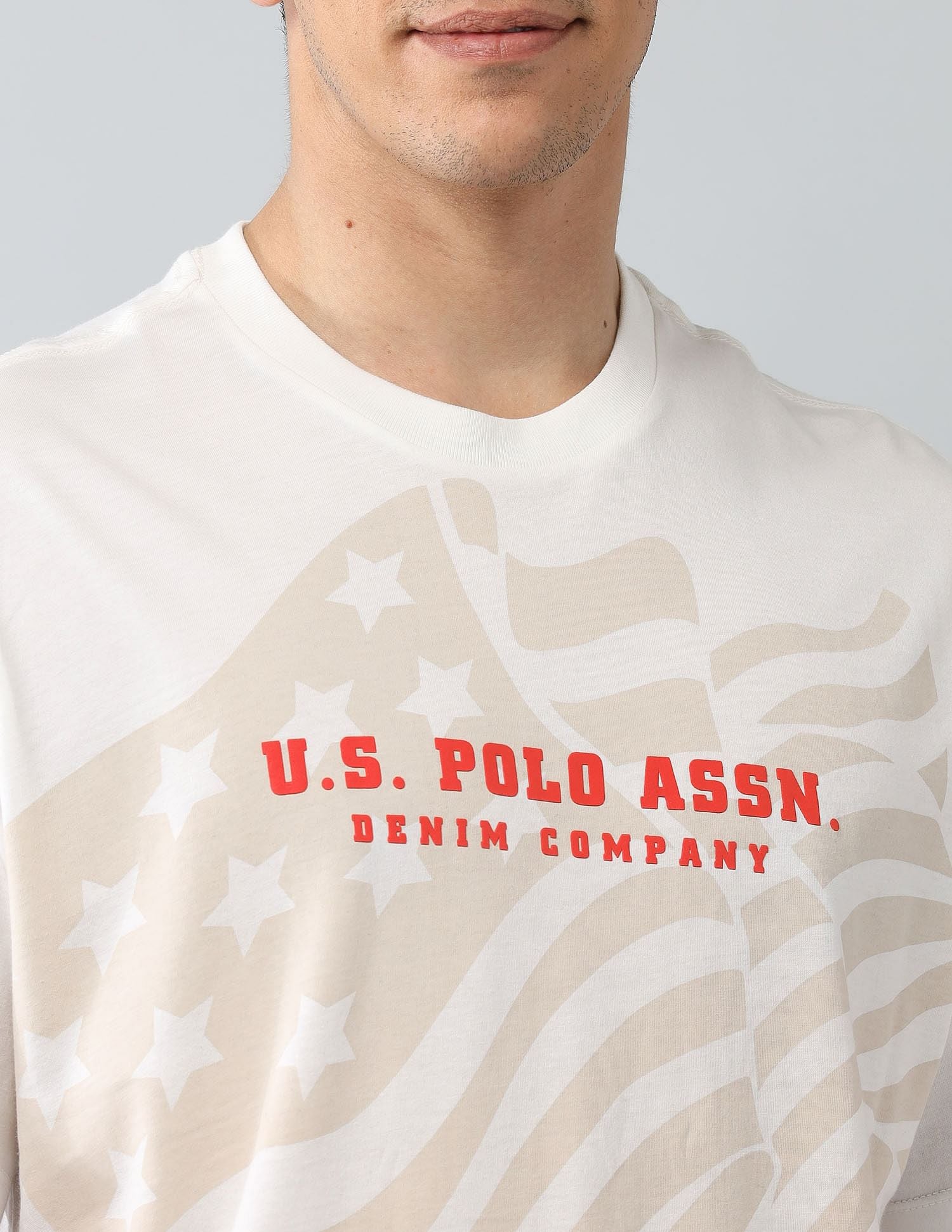 Muscle Fit Heritage Graphic Printed T-Shirt Ivory - U.S. Polo Assn. India | Large