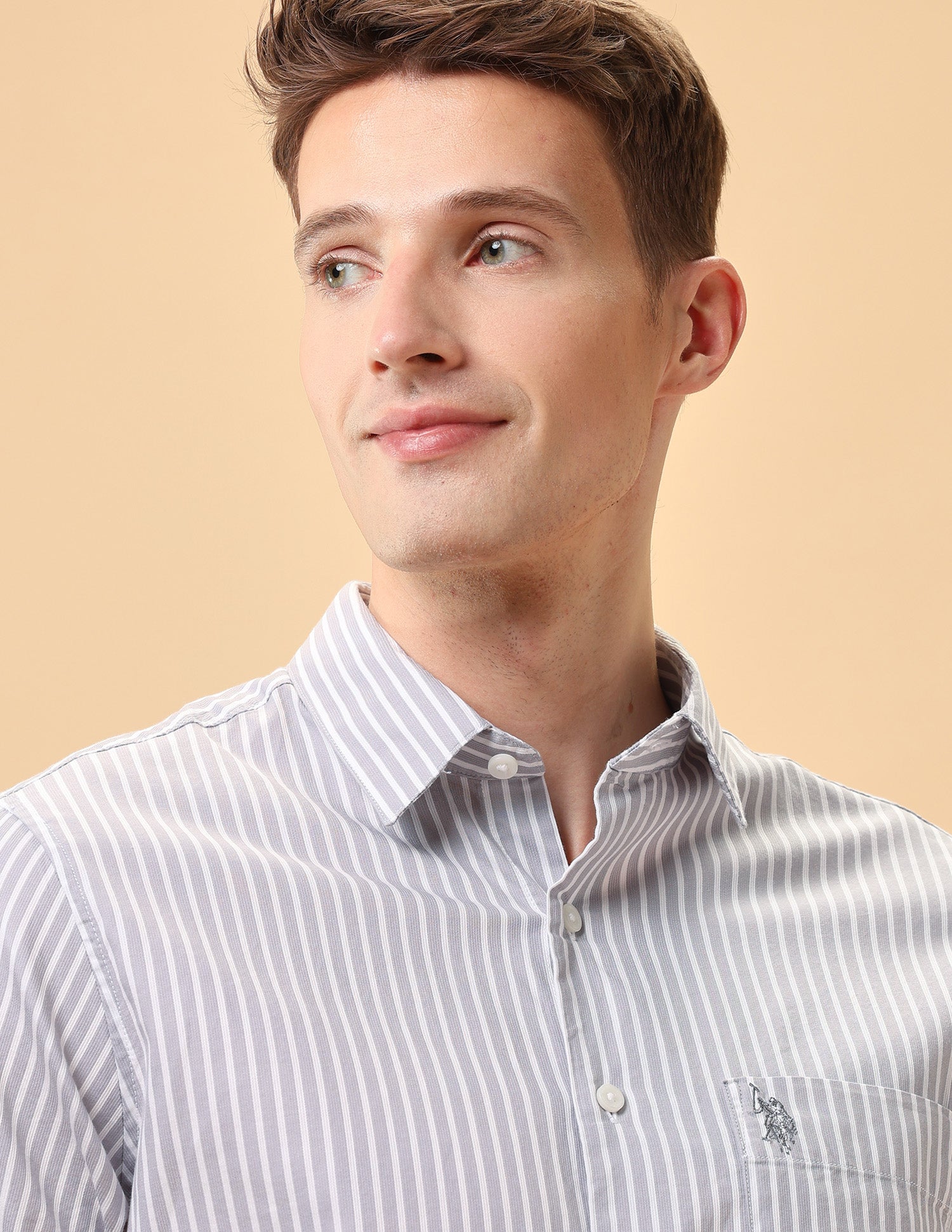 Pacho X Vertical Striped Regular Fit Shirt Grey - U.S. Polo Assn. India | Large