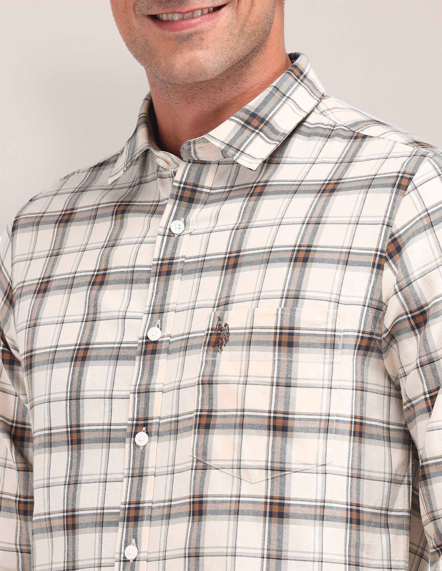 Dupplin Checked Tailored Fit Shirt Ecru - U.S. Polo Assn. India | Large