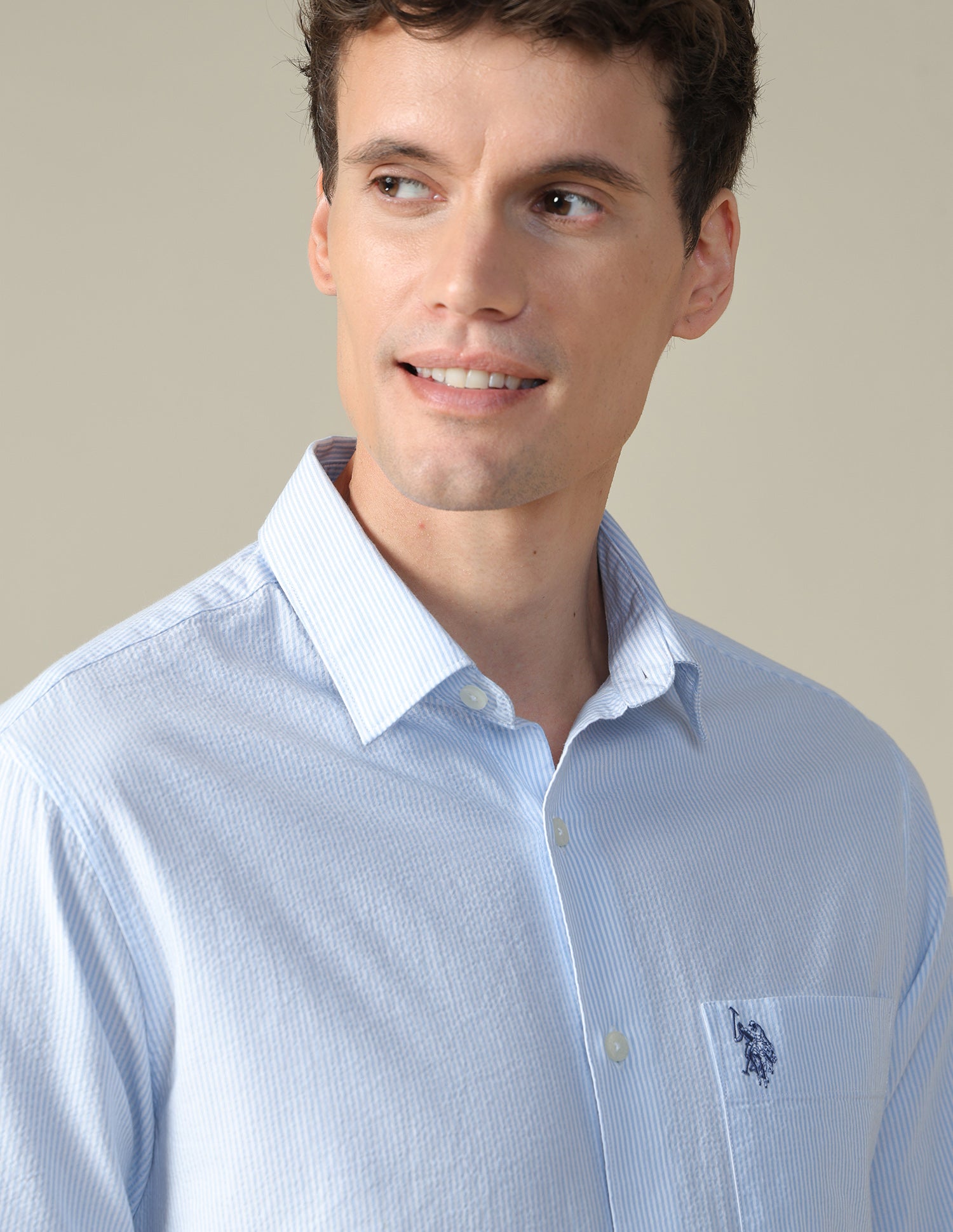 Vertical Striped Seersucker Shirt Light Blue - U.S. Polo Assn. India | Large