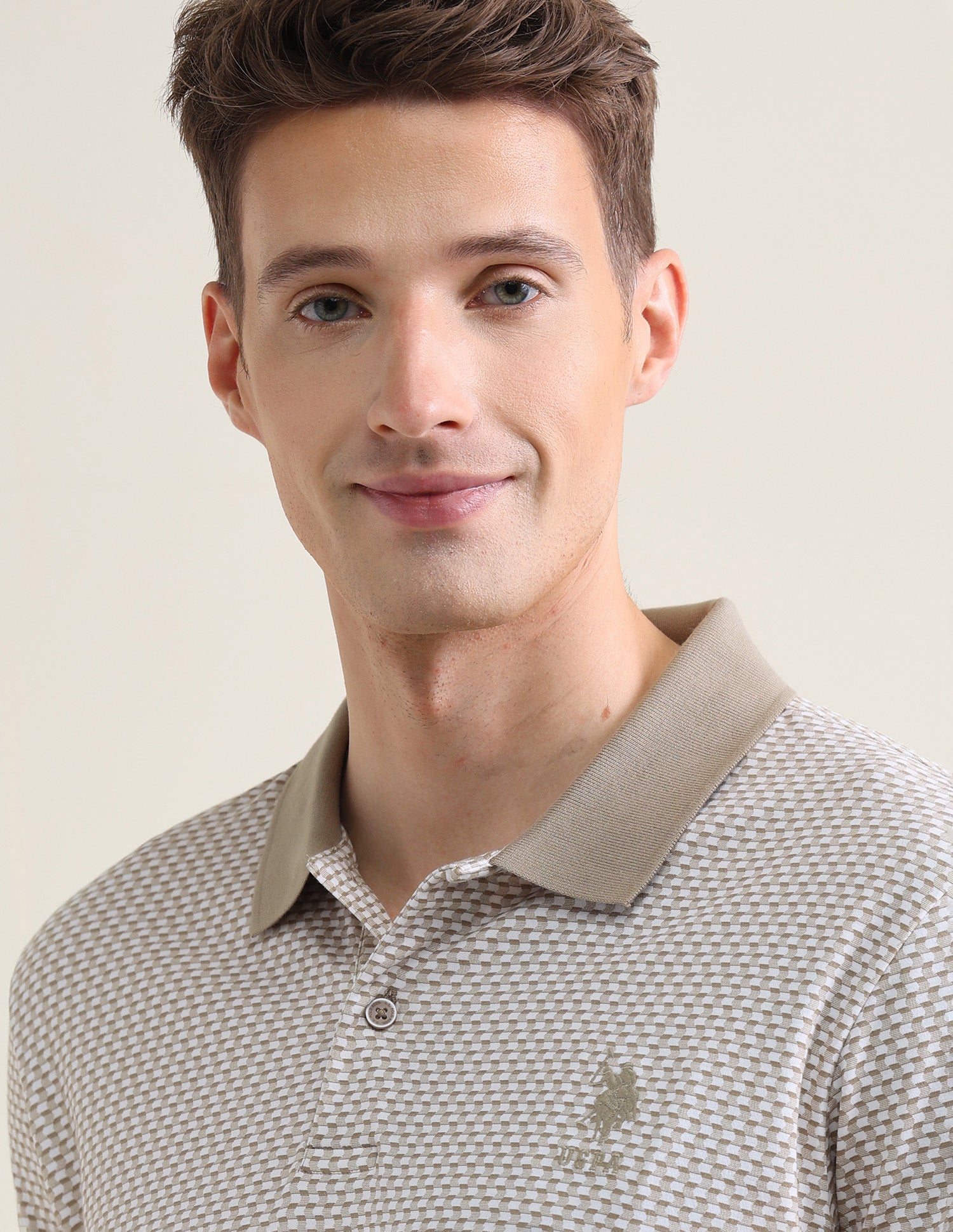 Geometric Printed Slim Fit Polo Shirt Light Brown - U.S. Polo Assn. India | Large