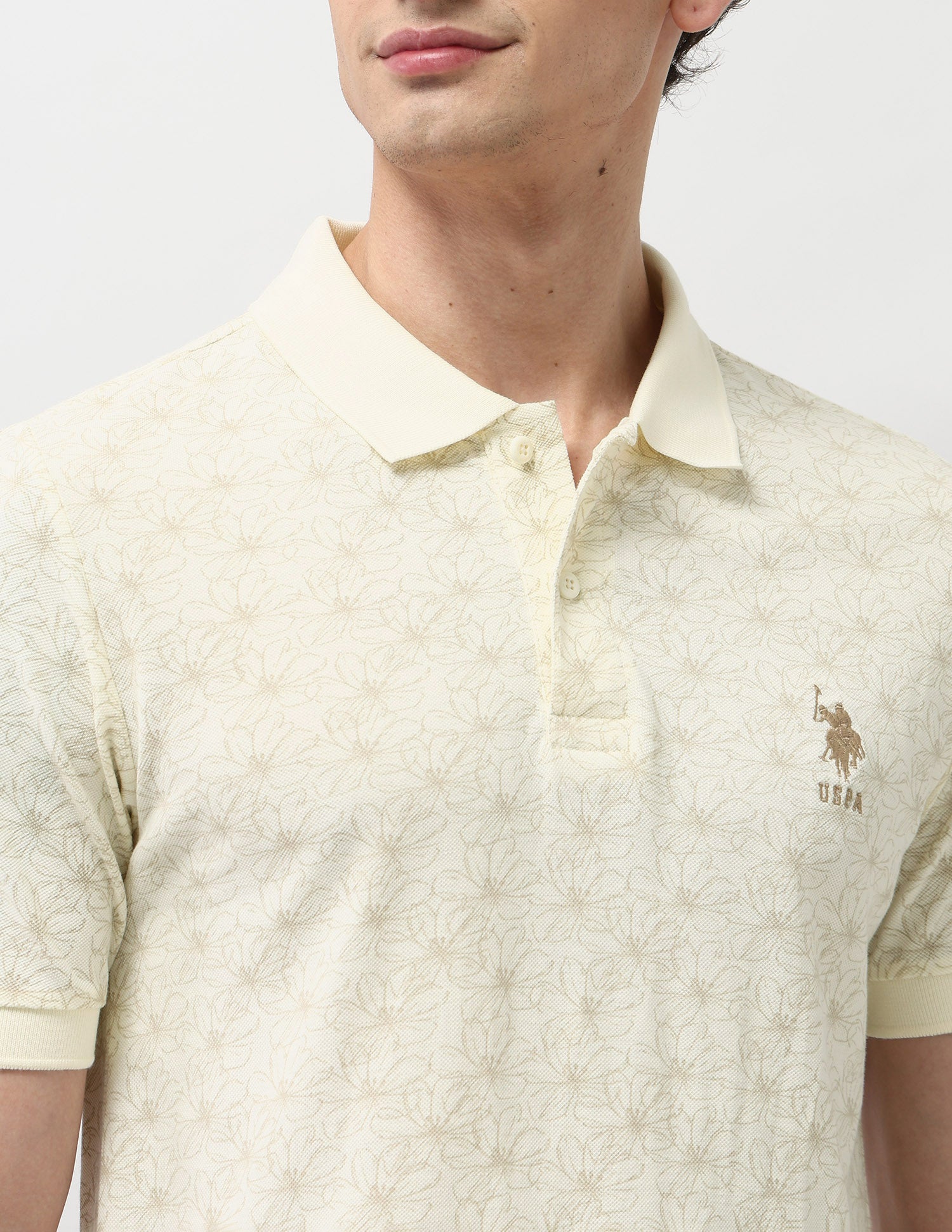 Pure Cotton Floral Printed Polo Shirt Off-white - U.S. Polo Assn. India | Large