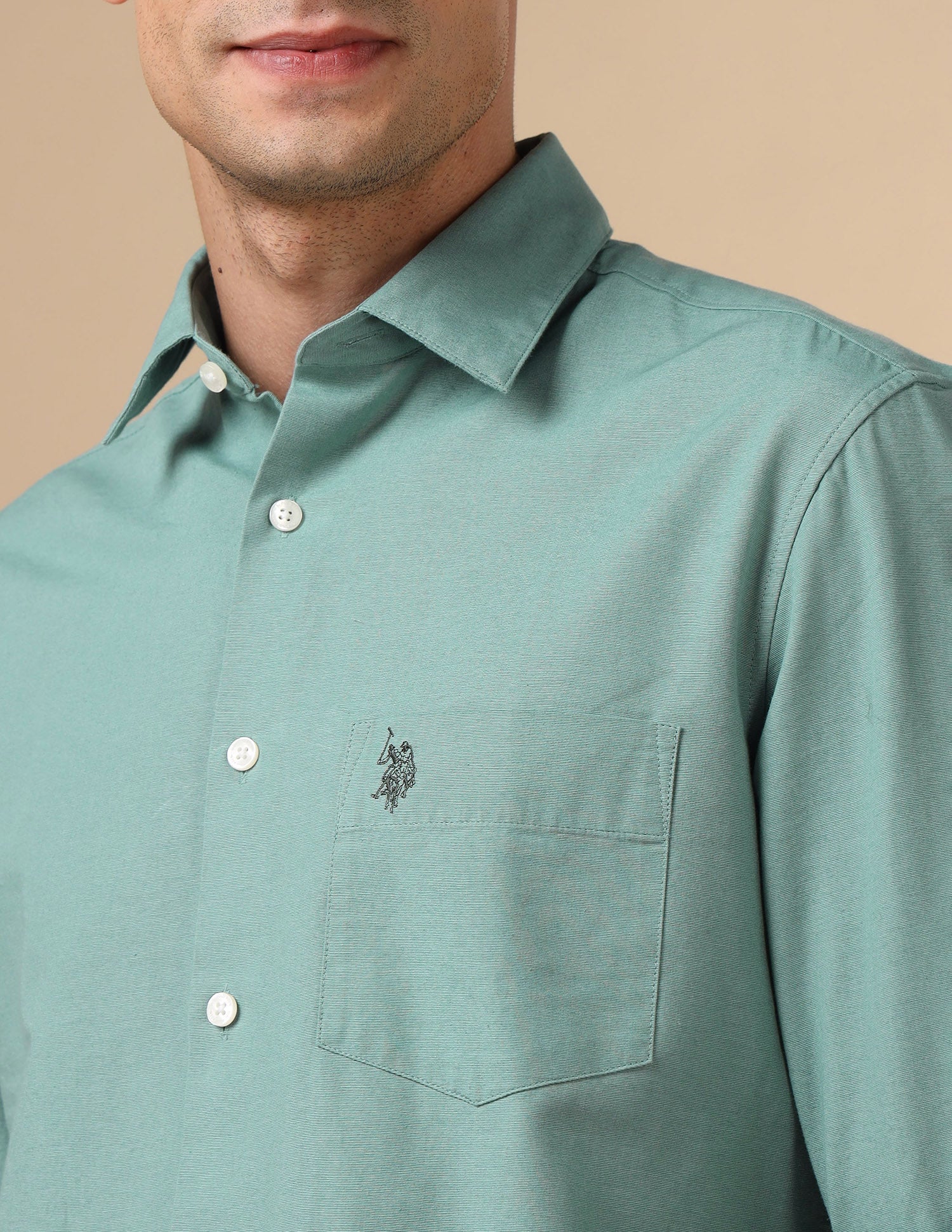 Pure Cotton Tailored Fit Shirt Teal - U.S. Polo Assn. India | Large