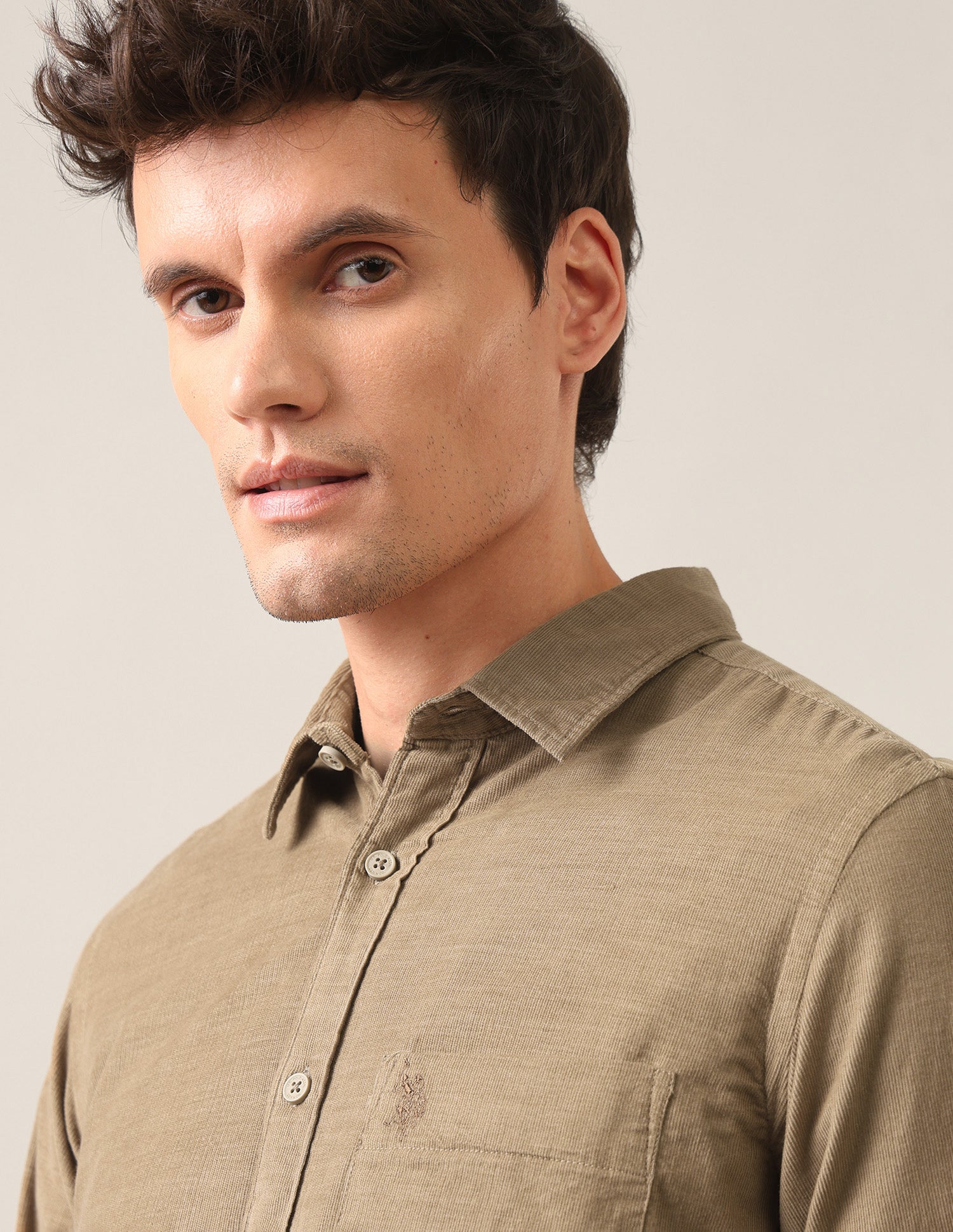 Solid Corduroy Shirt Light Khaki - U.S. Polo Assn. India | Large