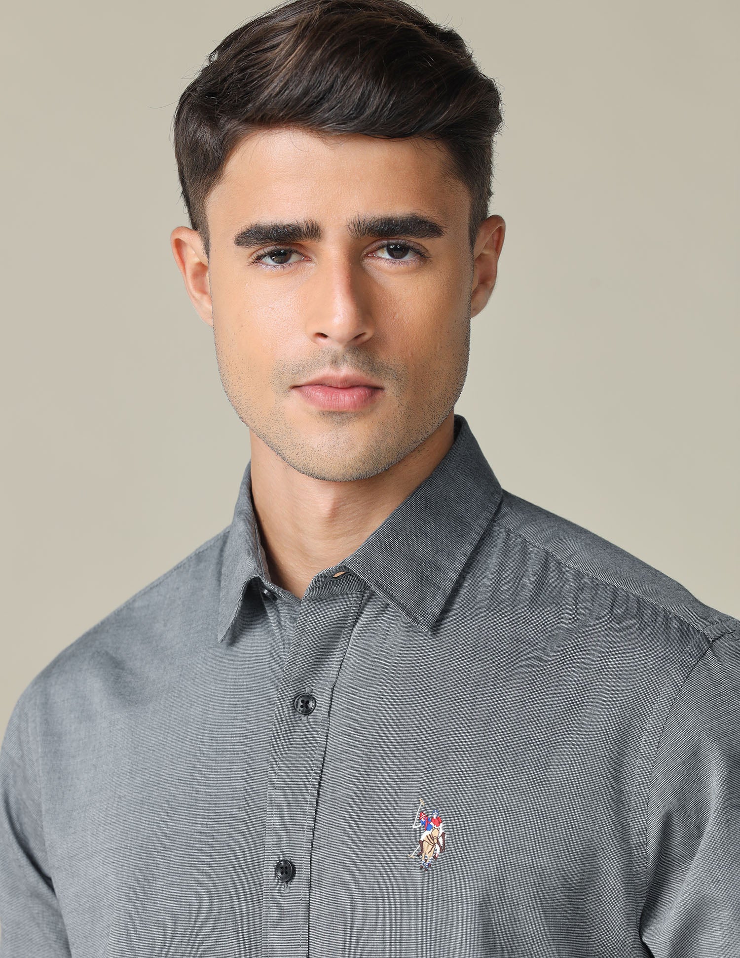 Pure Cotton Tailored Fit Shirt Grey - U.S. POLO ASSN. | Large