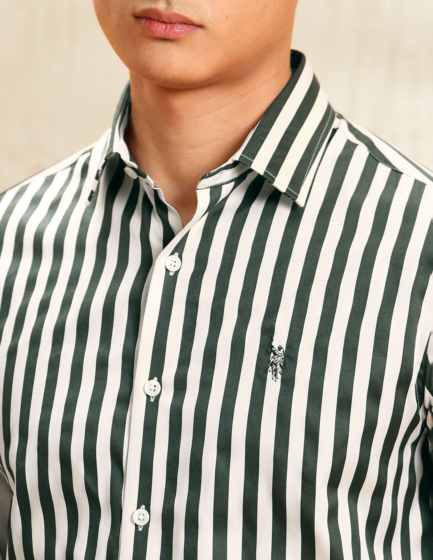 Satin Vertical Striped Shirt Green - U.S. POLO ASSN. | Large