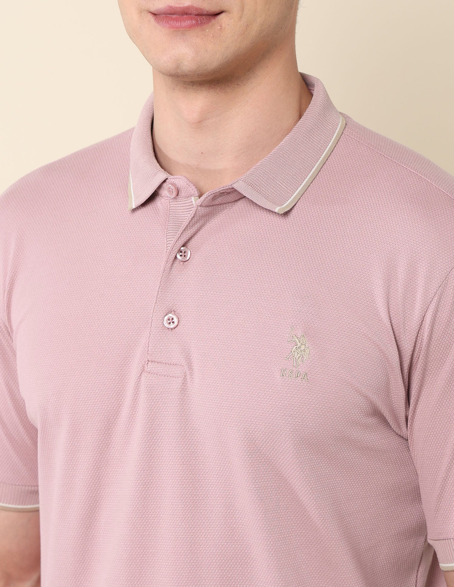 Textured Slim Fit Polo Shirt Light Pink - U.S. Polo Assn. India | Large