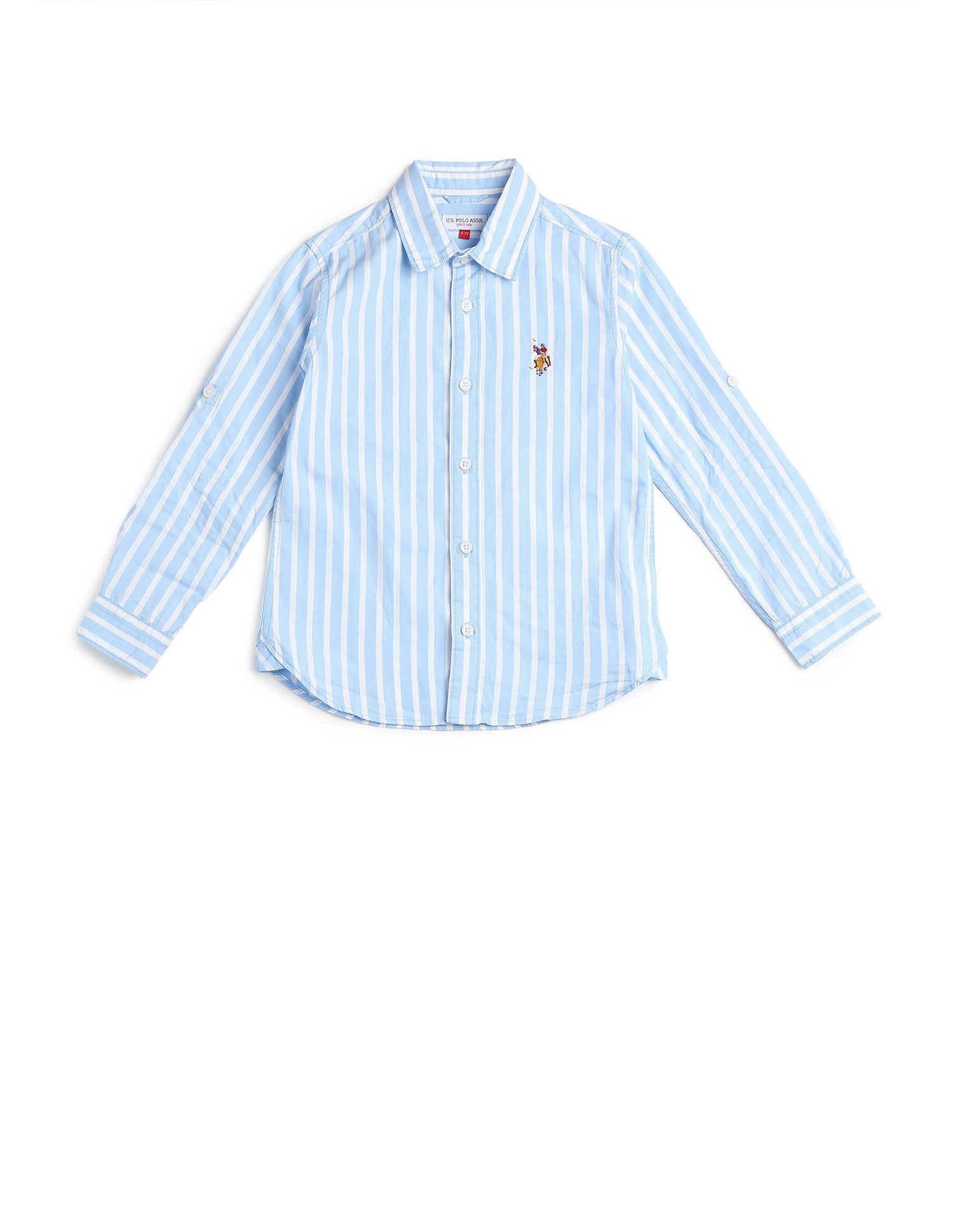 Boys Vertical Striped Regular Fit Shirt Light Blue - U.S. POLO ASSN. | Large