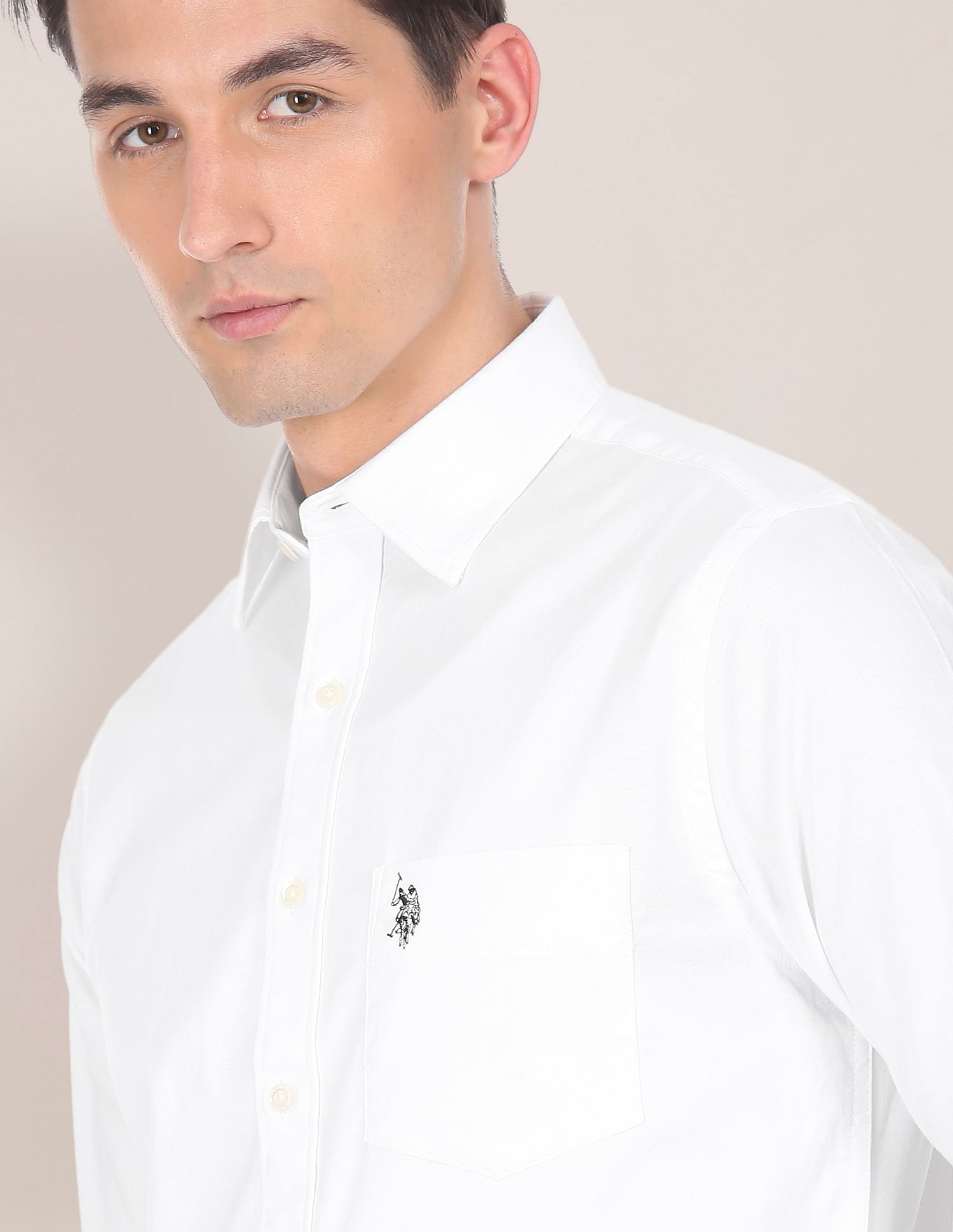 Spread Collar Solid Casual Shirt White - U.S. POLO ASSN. | Large