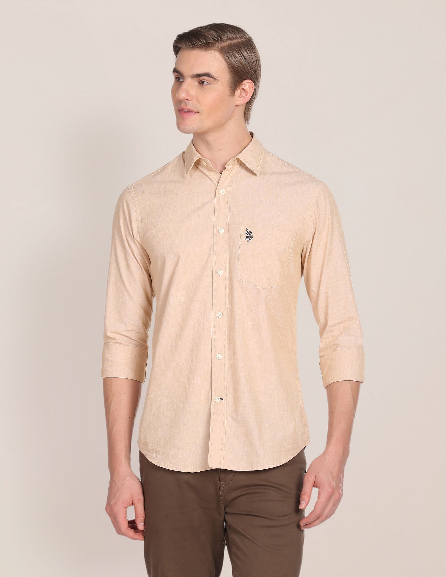 Solid Dobby Casual Shirt Light Khaki - U.S. POLO ASSN. | Large