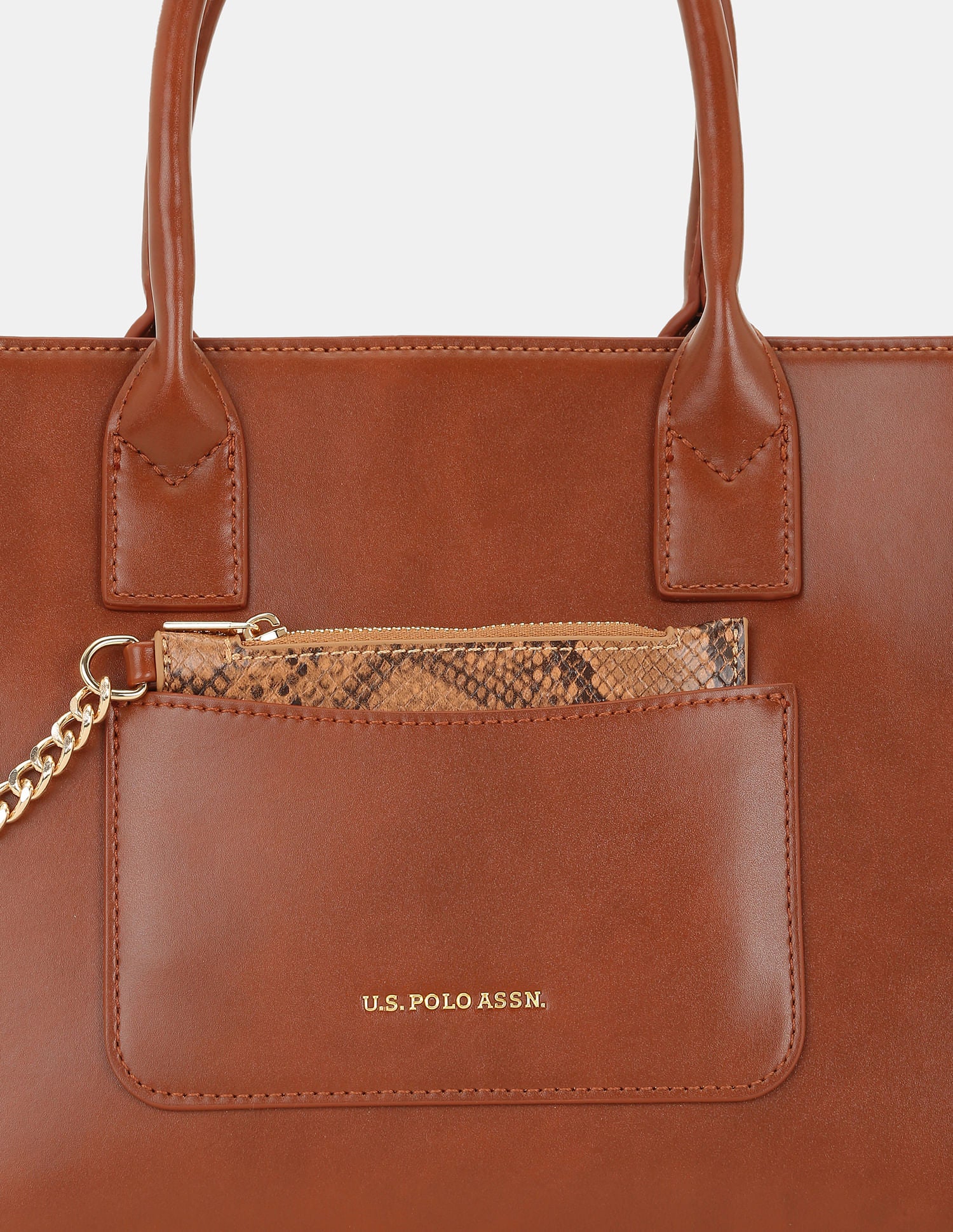 Women Bonnie Satchel Bag with Chain Card Holder Tan - U.S. POLO ASSN. | Large