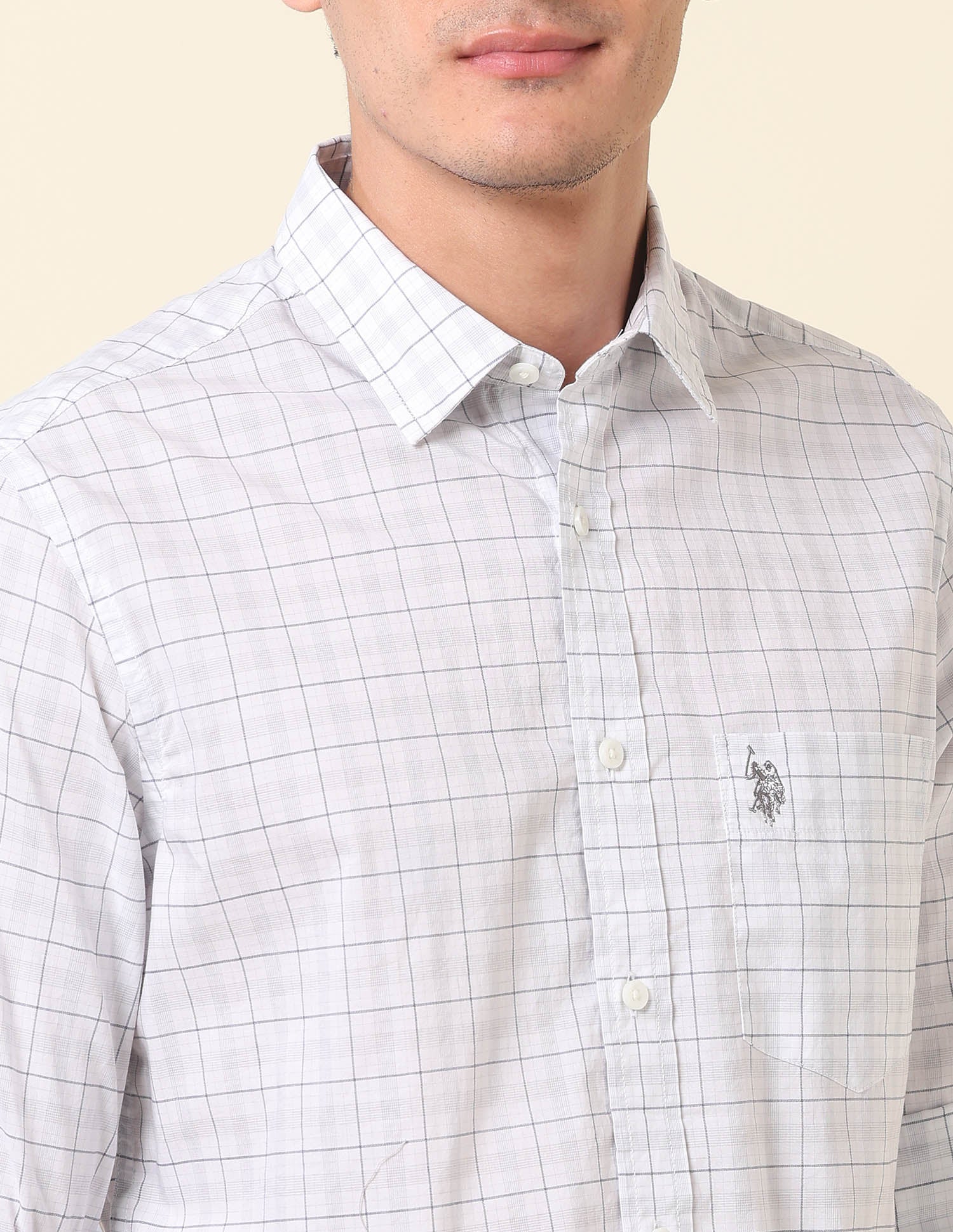 Pure Cotton Grid Tattersall Checked Shirt Grey - U.S. Polo Assn. India | Large