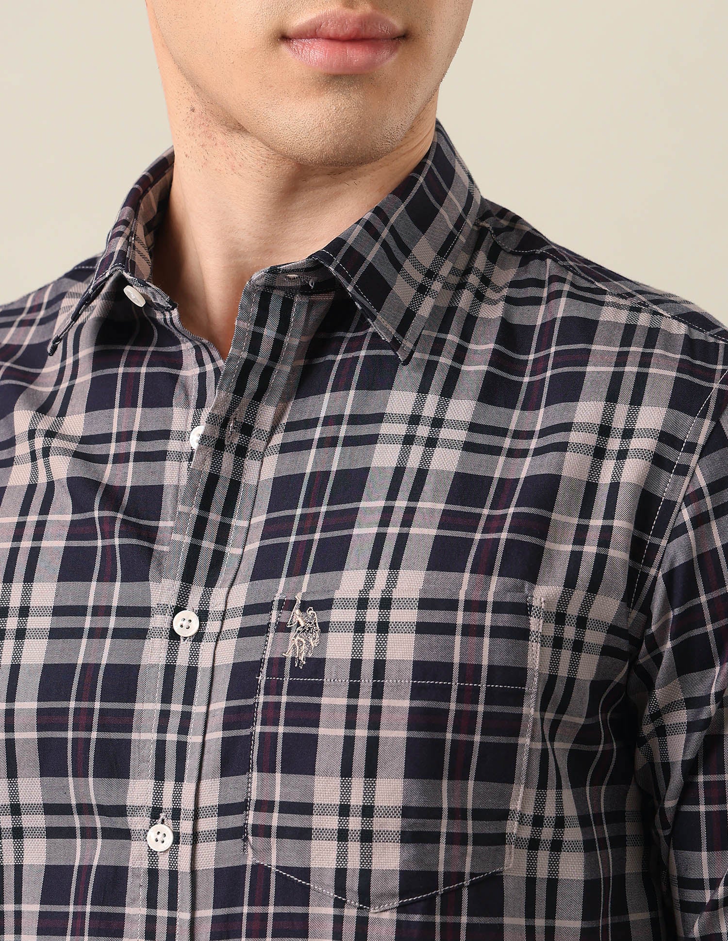 Tartan Checked Twill Shirt Dark Purple - U.S. Polo Assn. India | Large