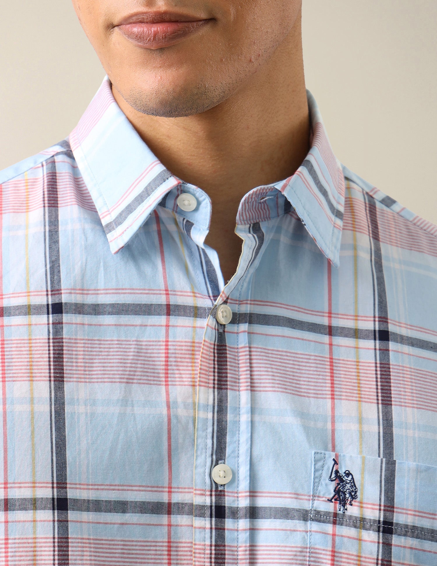 Plaid Checked Tailored Fit Shirt Light Blue - U.S. Polo Assn. India | Large