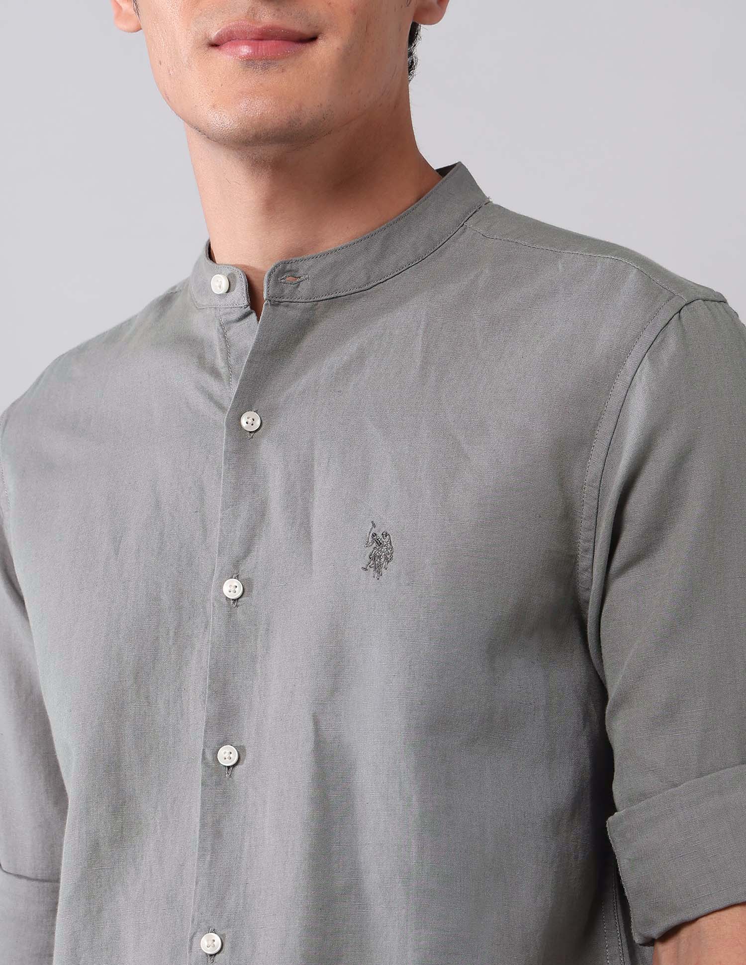 Solid Regular Fit Poplin Shirt Dark Grey - U.S. Polo Assn. India | Large
