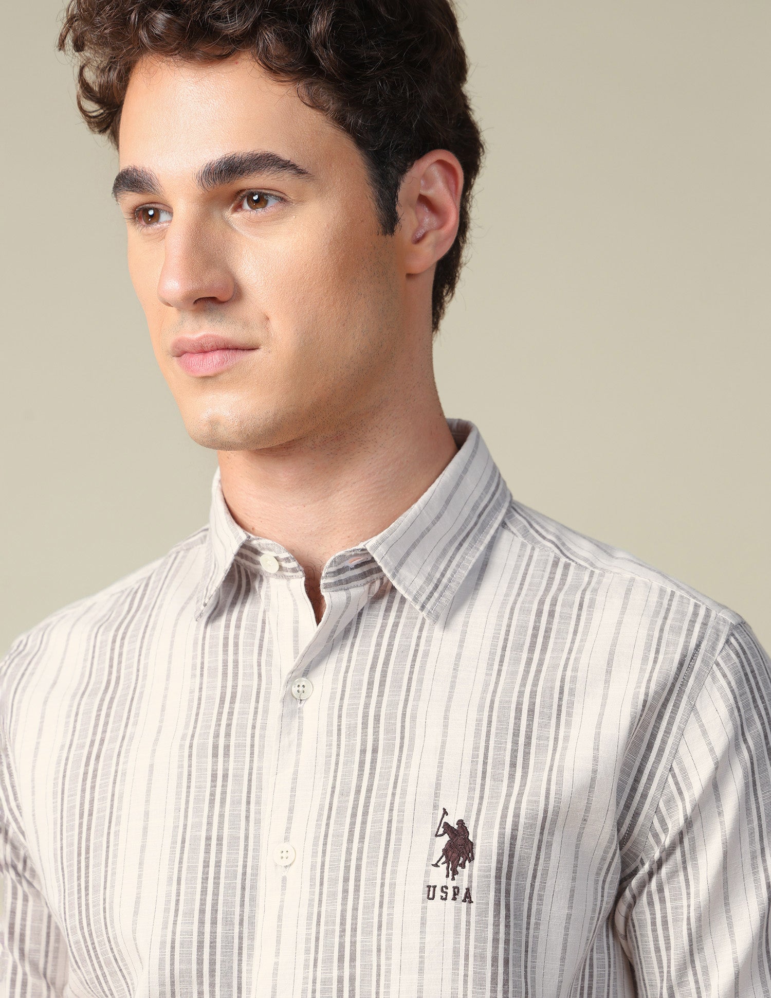 Vertical Striped Regular Fit Shirt Beige - U.S. Polo Assn. India | Large