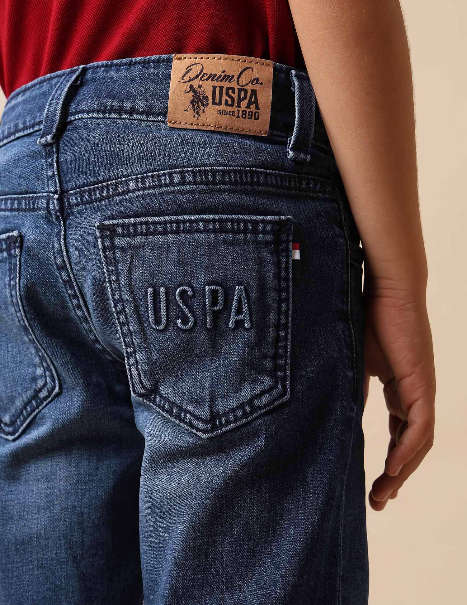 Boys Stone Washed Relaxed Fit Jeans Dark Blue - U.S. POLO ASSN. | Large