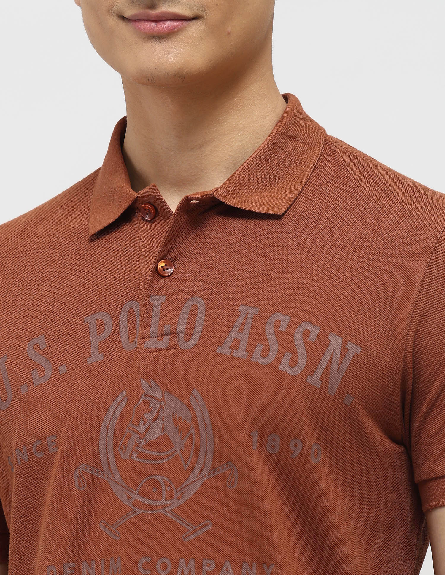 Brand Printed Muscle Fit Polo Shirt Rust - U.S. Polo Assn. India | Large