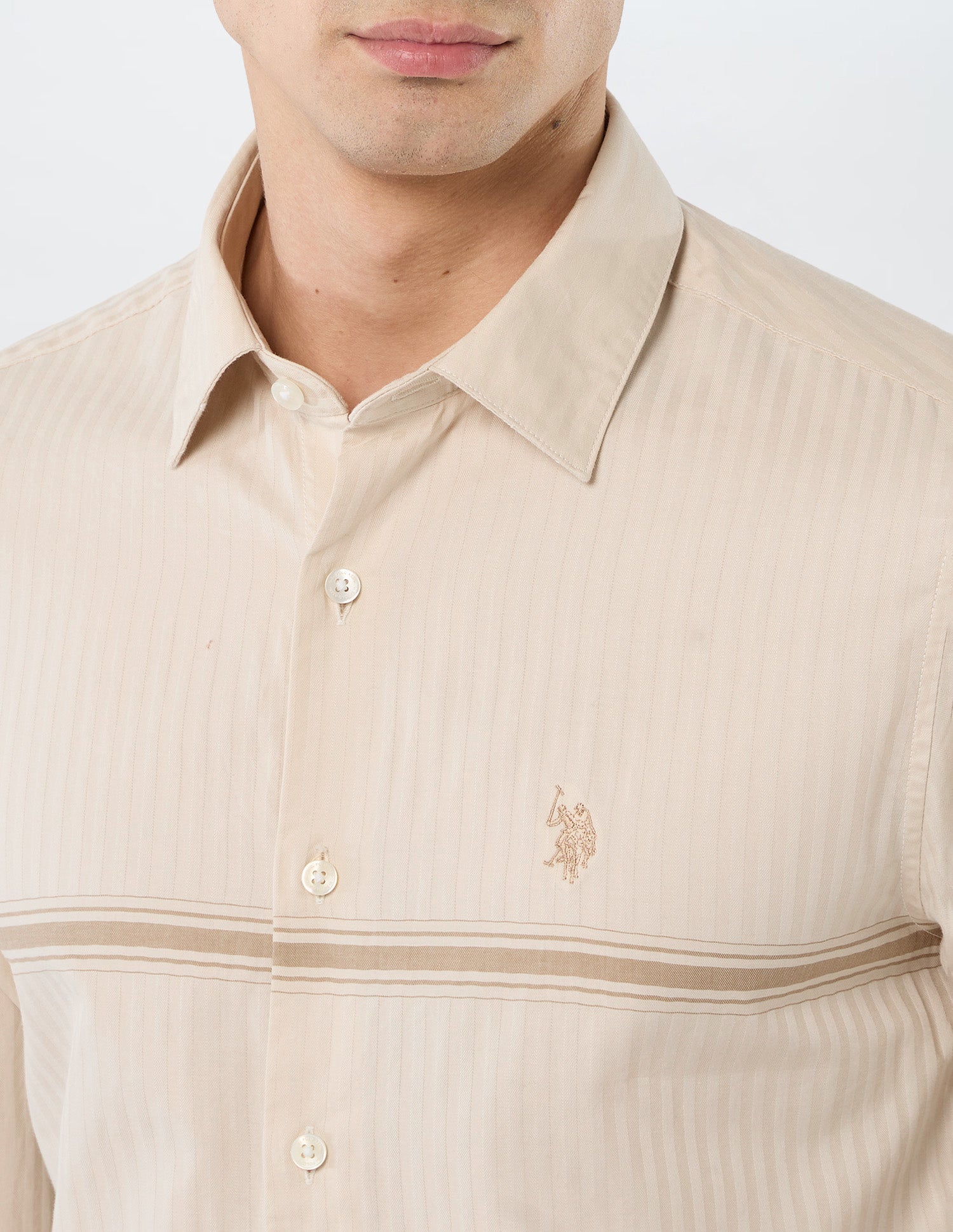 Tailored Fit Vertical Striped Shirt Beige - U.S. POLO ASSN. | Large