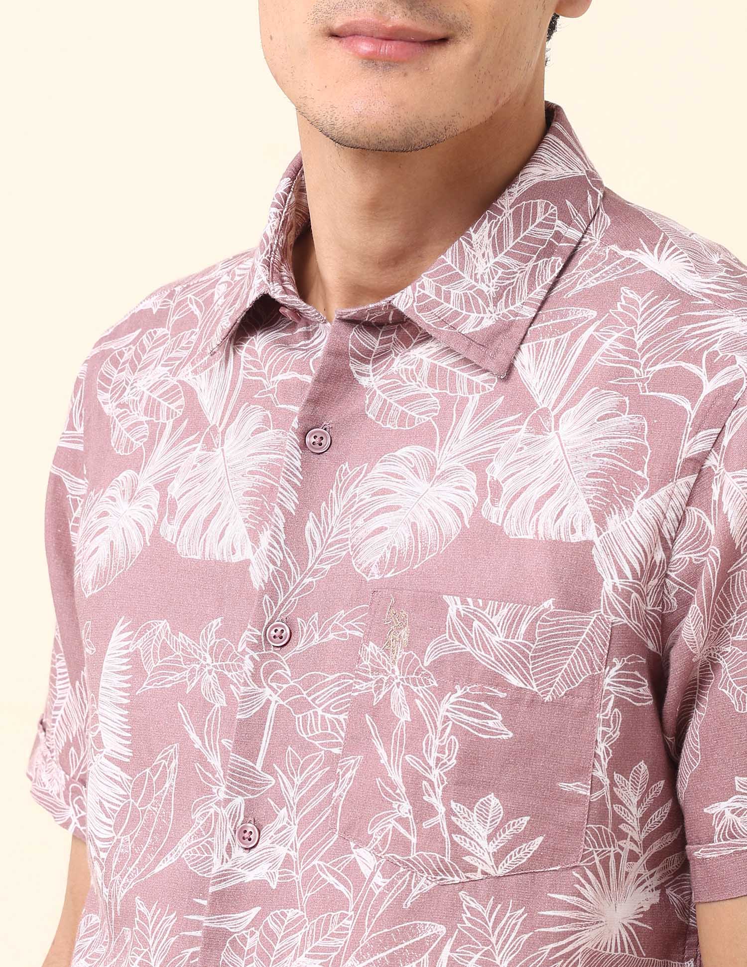 Tropical Printed Poplin Shirt Pink - U.S. Polo Assn. India | Large