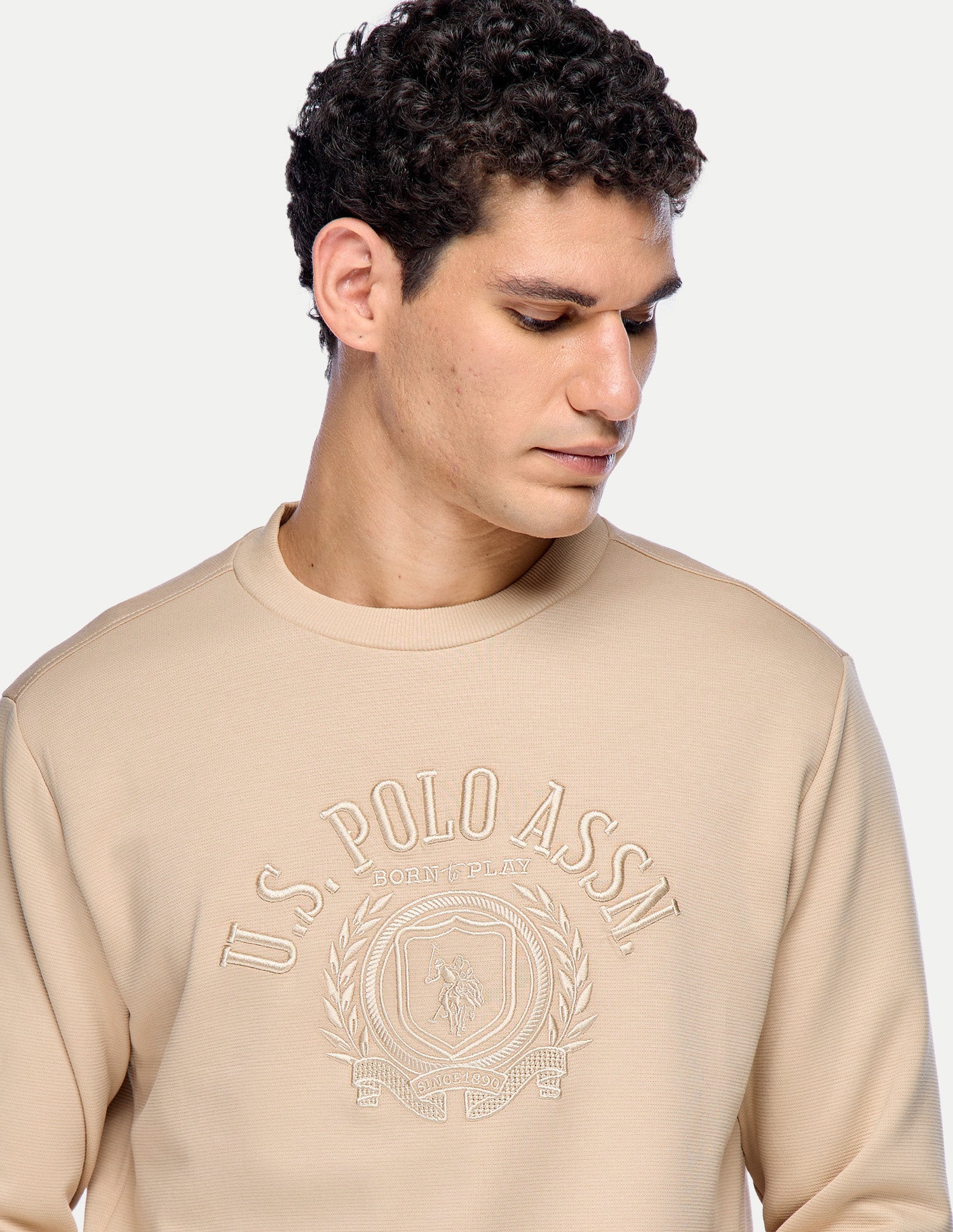 Brand Embroidered Slim Fit Sweatshirt Beige - U.S. Polo Assn. India | Large