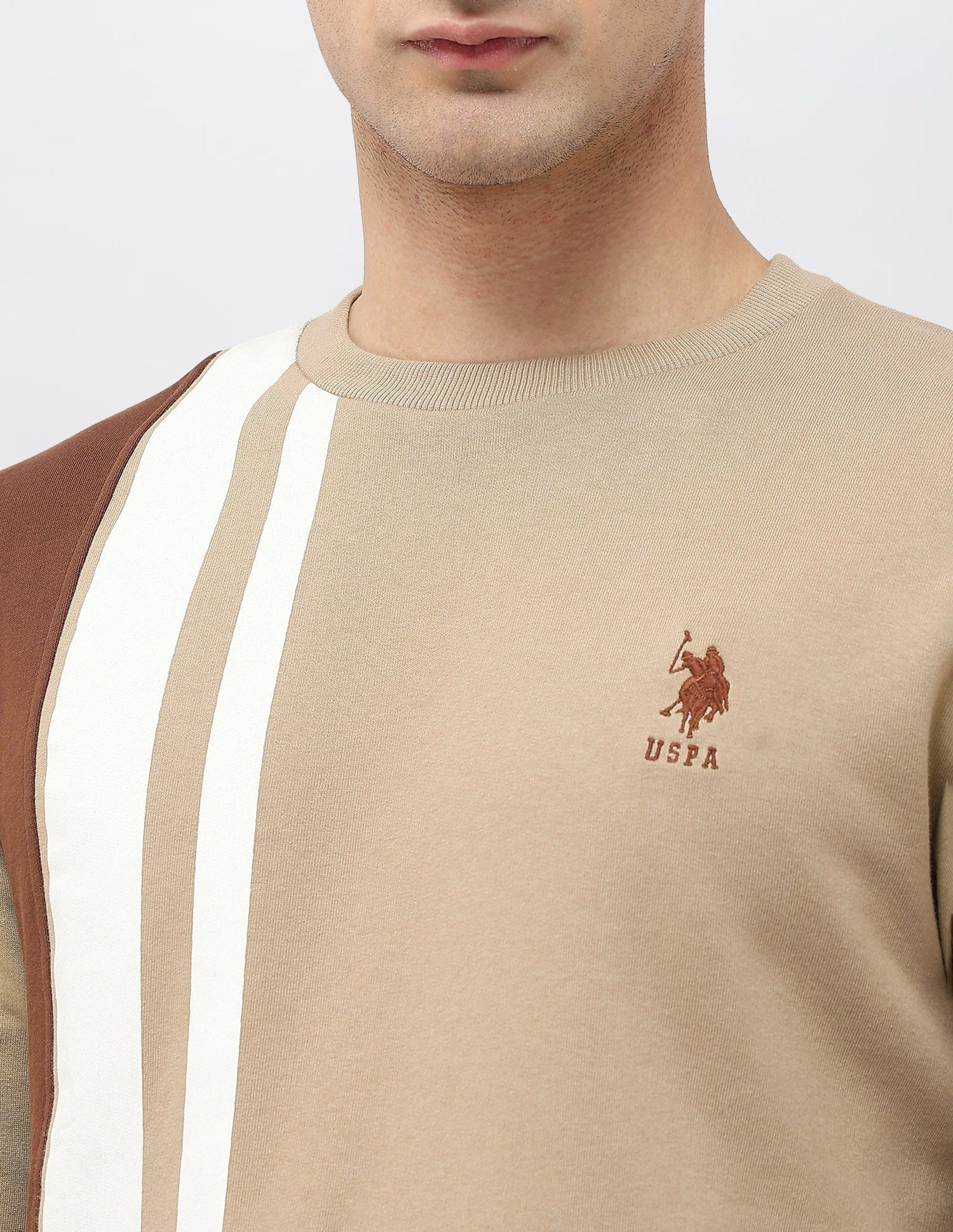 Colorblocked Regular Fit Sweatshirt Light Brown - U.S. POLO ASSN. | Large