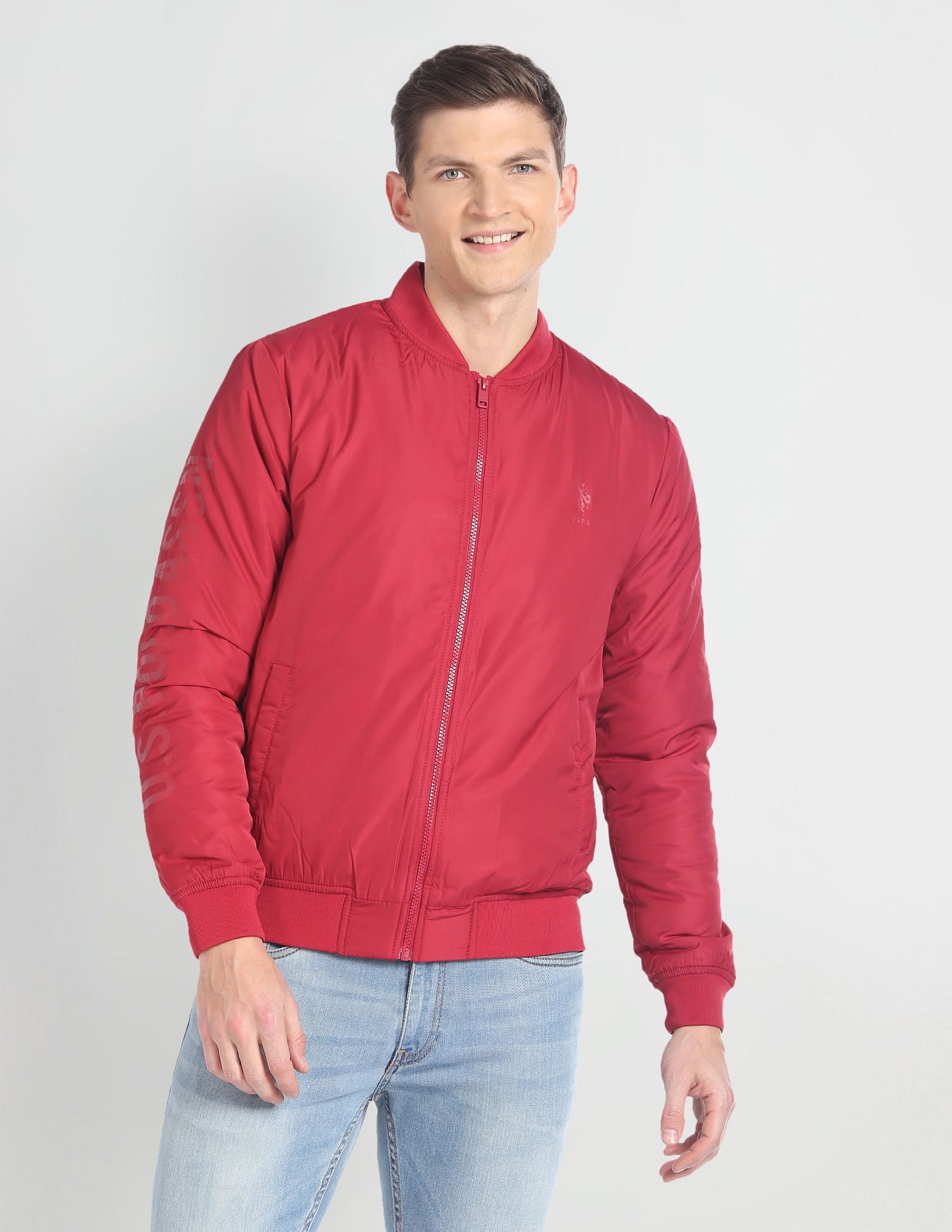 High Neck Long Sleeve Bomber Jacket Red - U.S. POLO ASSN. | Large