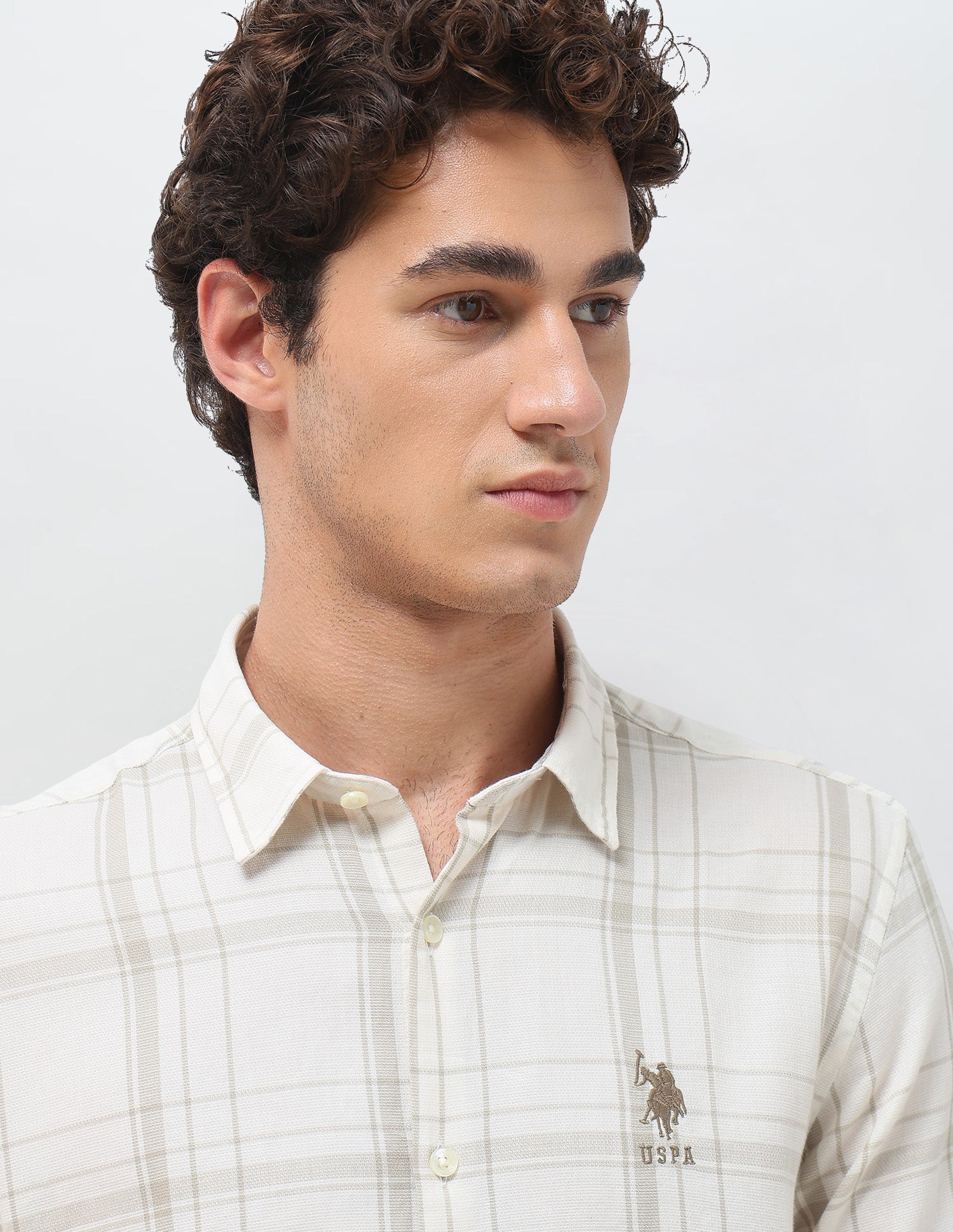 Grid Tattersall Checked Regular Fit Shirt Cream - U.S. Polo Assn. India | Large