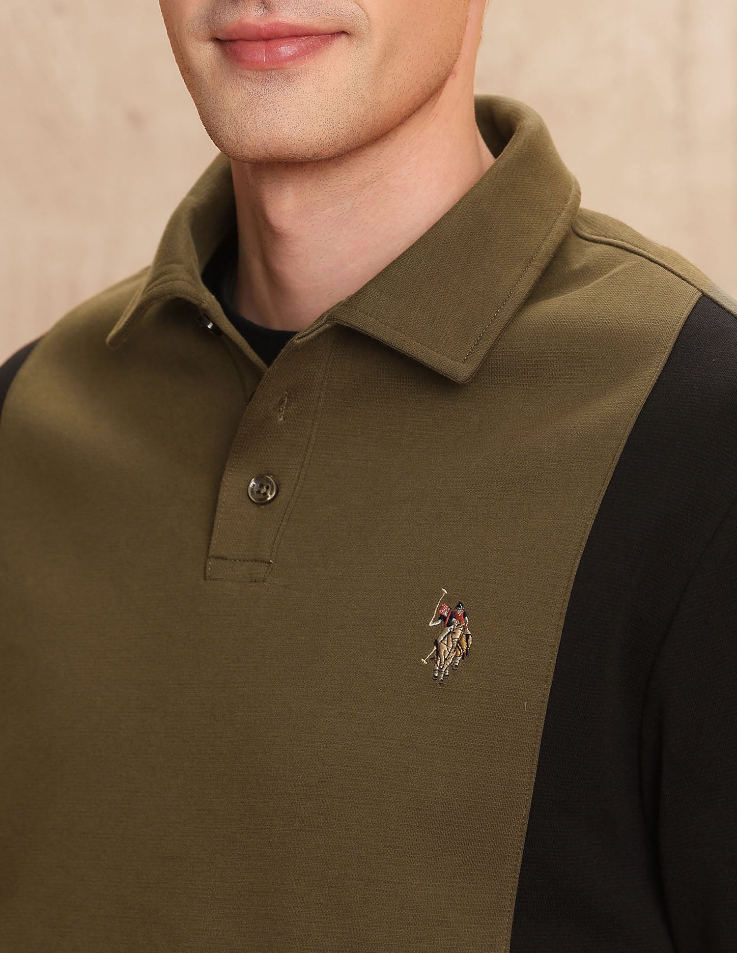 Colourblocked Legend Of Horseshoe Sweatshirt Olive - U.S. Polo Assn. India | Large