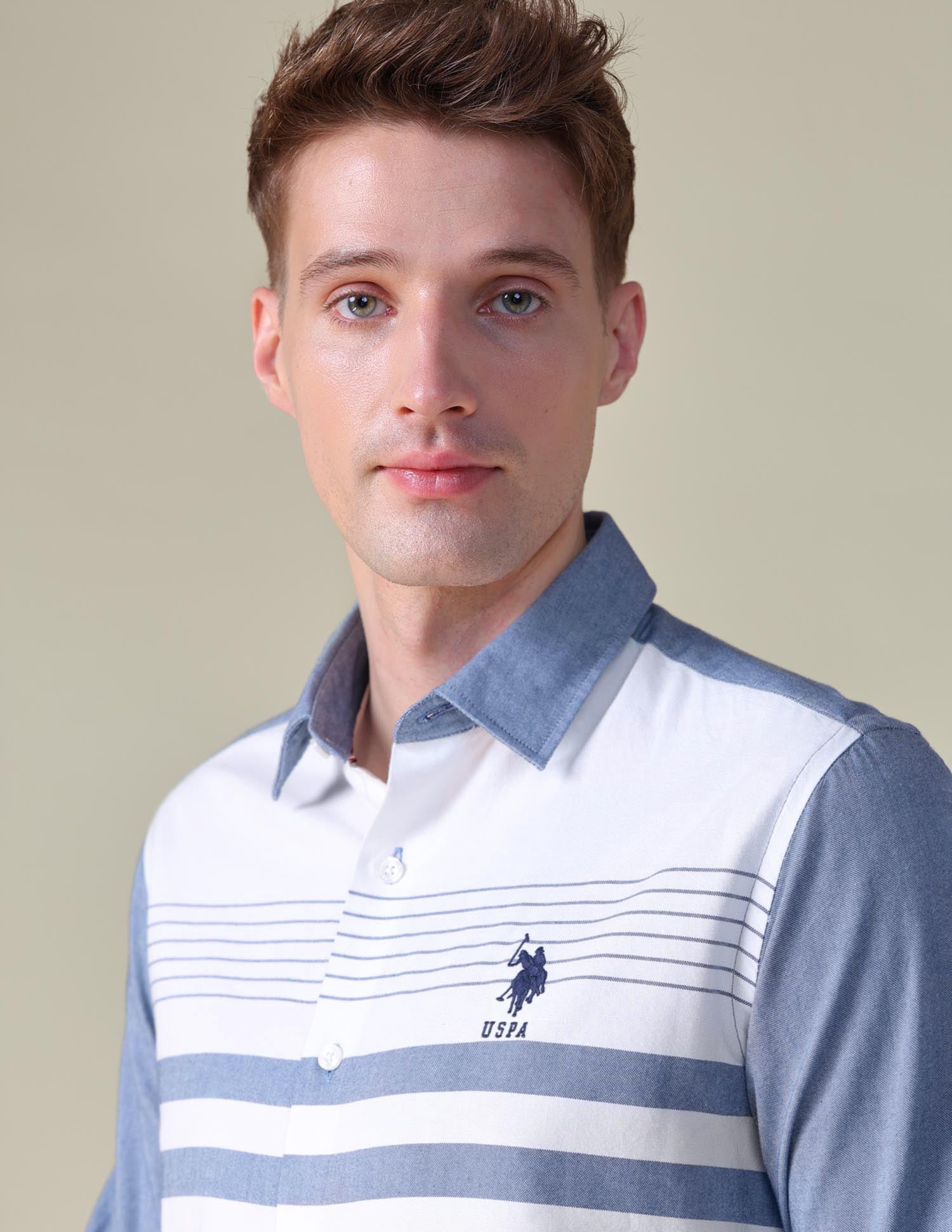 Oxford Horizontal Striped Shirt Ivory - U.S. POLO ASSN. | Large