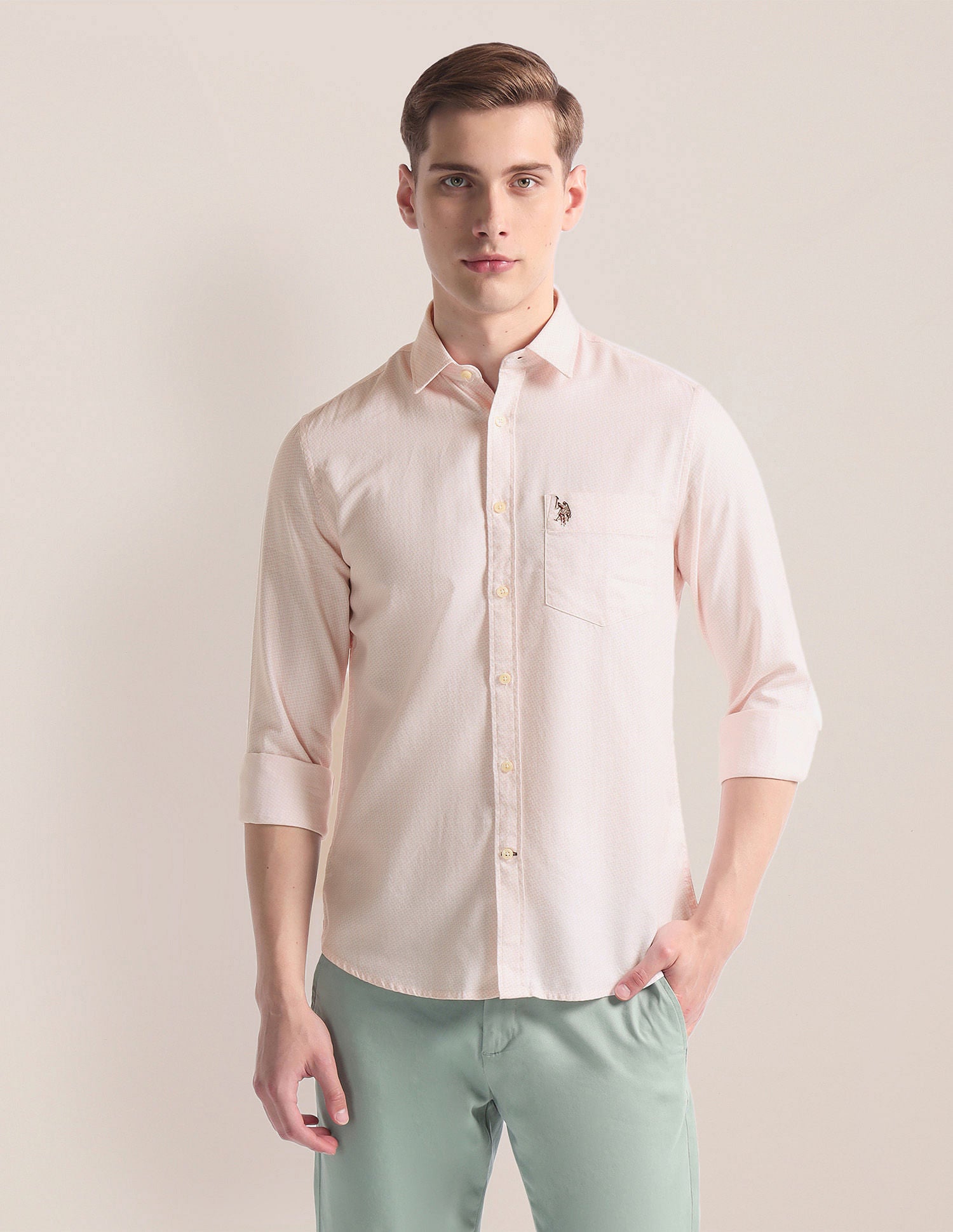 Spread Collar Dobby Shirt Pink - U.S. POLO ASSN. | Large