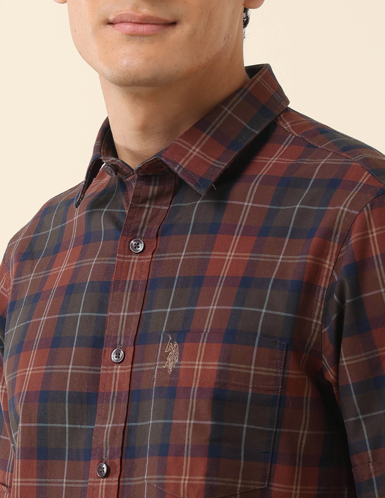 Tailored Fit Tartan Checked Shirt Rust - U.S. Polo Assn. India | Large
