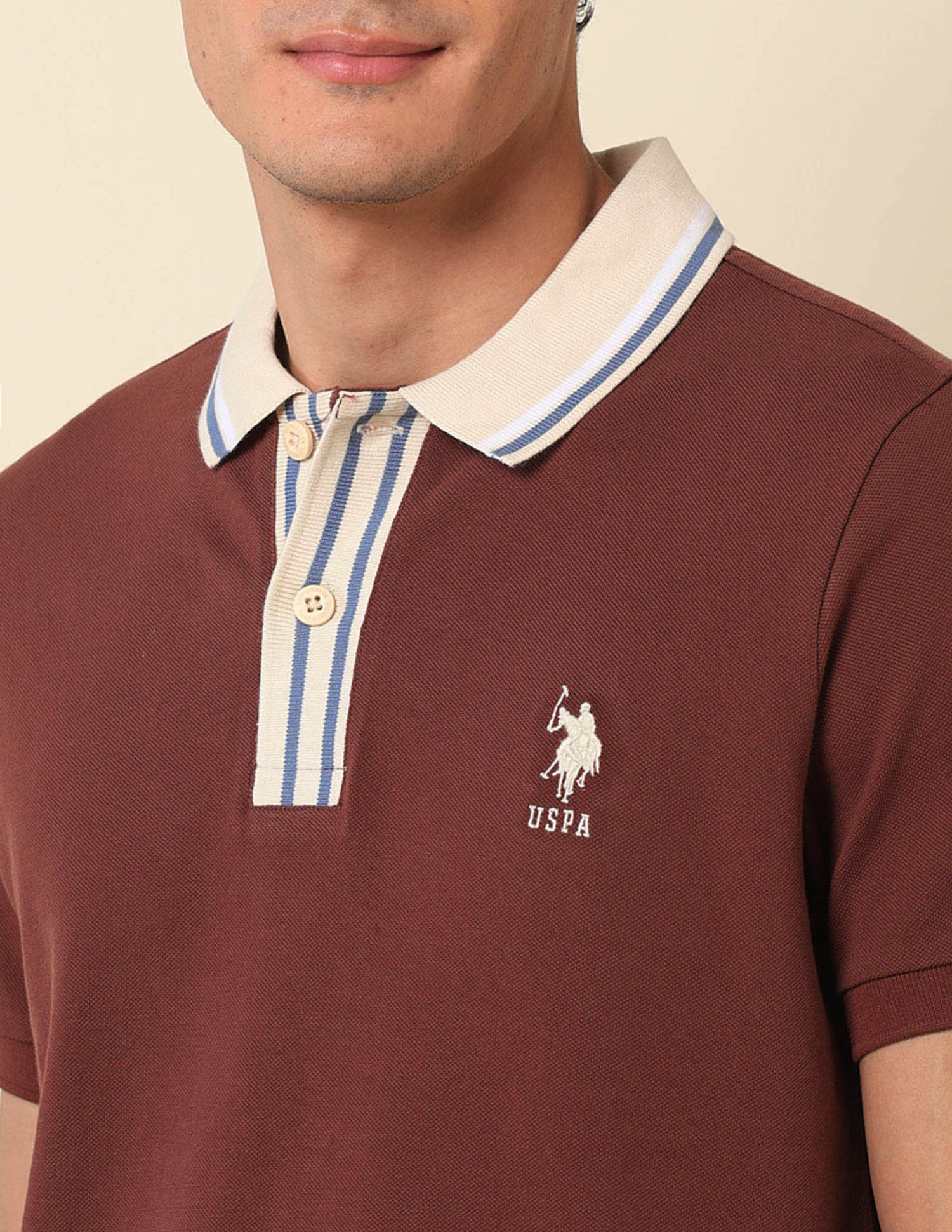 Pure Cotton Slim Fit Classic Polo Shirt Light Brown - U.S. Polo Assn. India | Large
