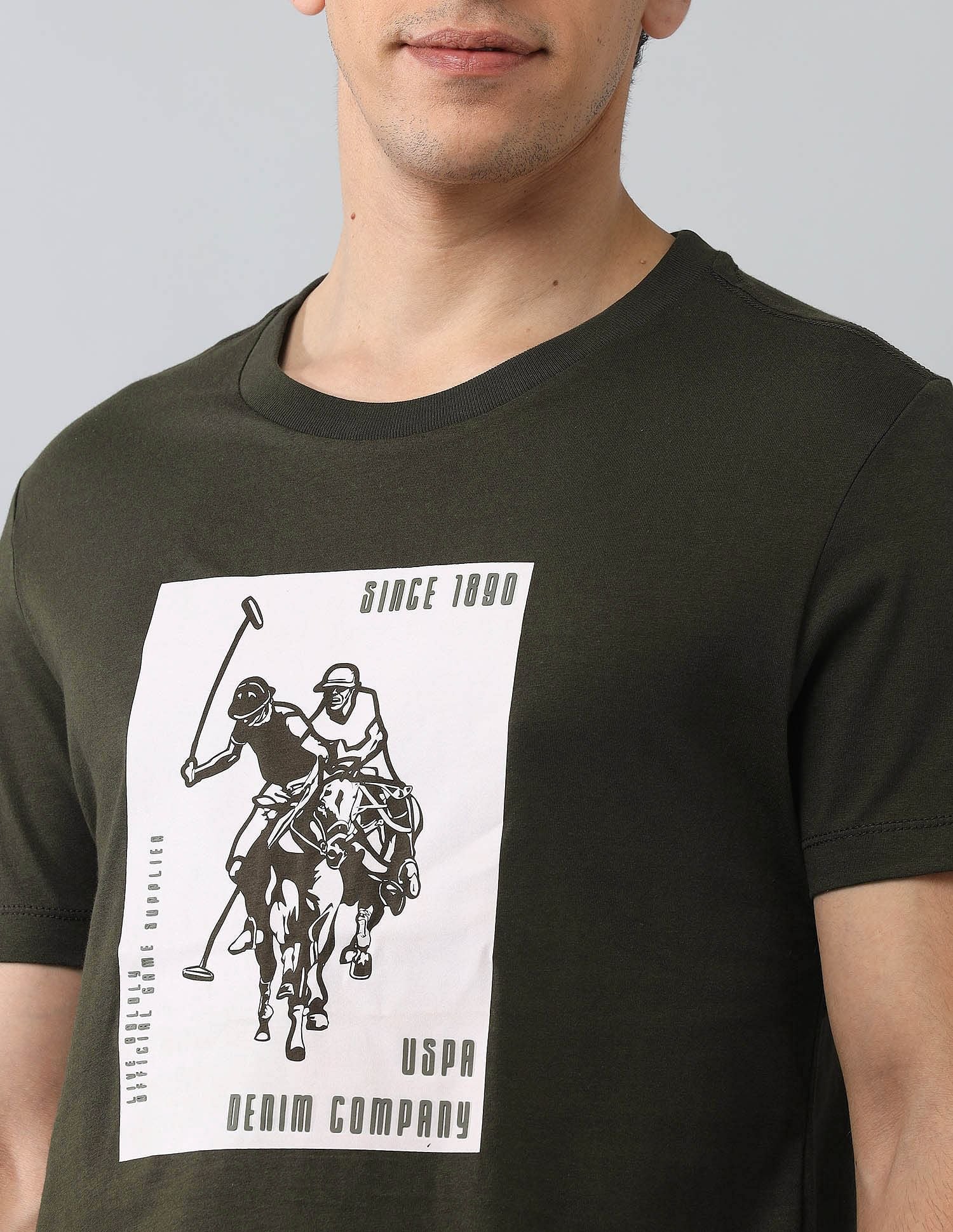 Muscle Fit Brand Printed T-Shirt Olive - U.S. Polo Assn. India | Large
