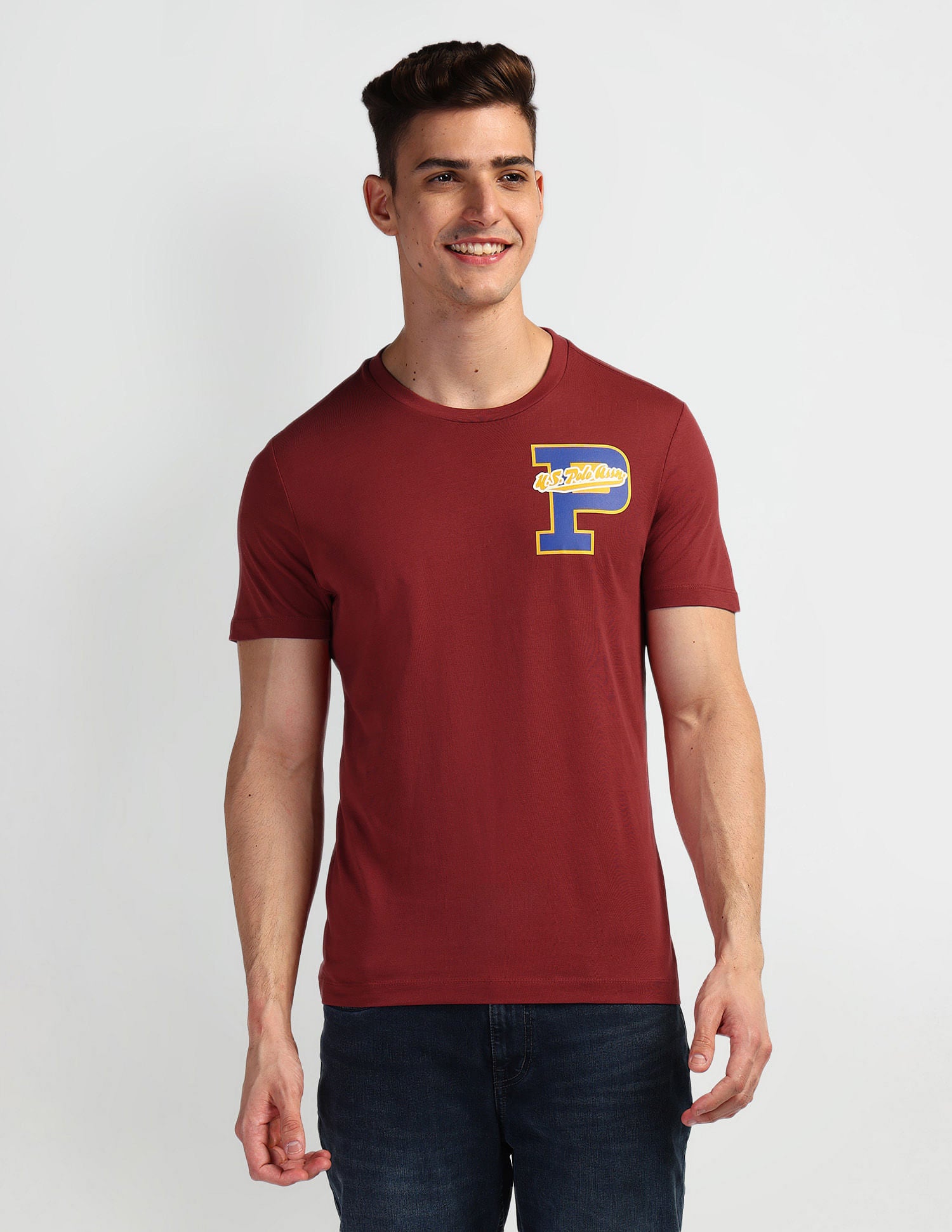 Graphic Print Crew Neck T-Shirt Maroon - U.S. POLO ASSN. | Large