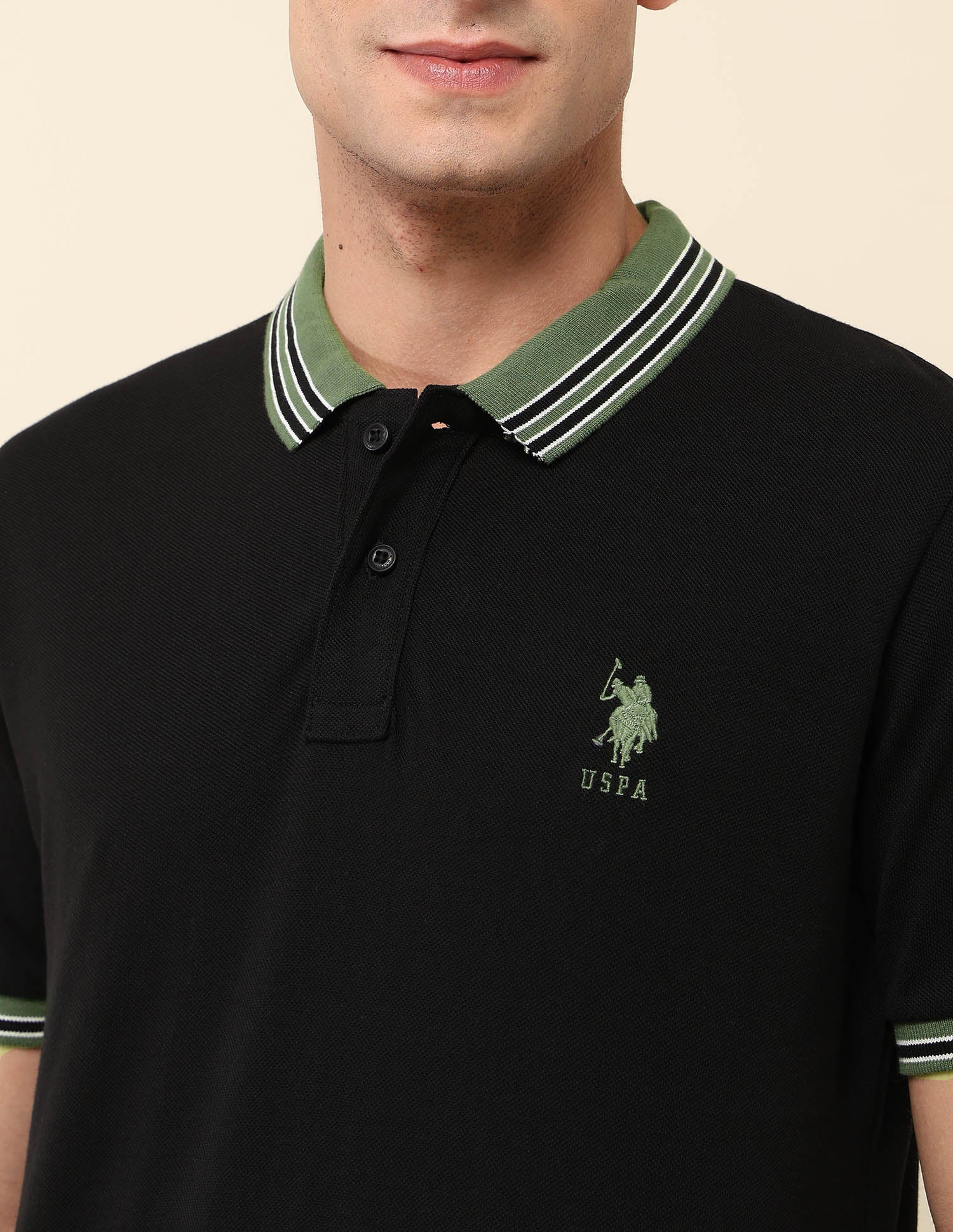 Pure Cotton Slim Fit Polo Shirt Black - U.S. Polo Assn. India | Large