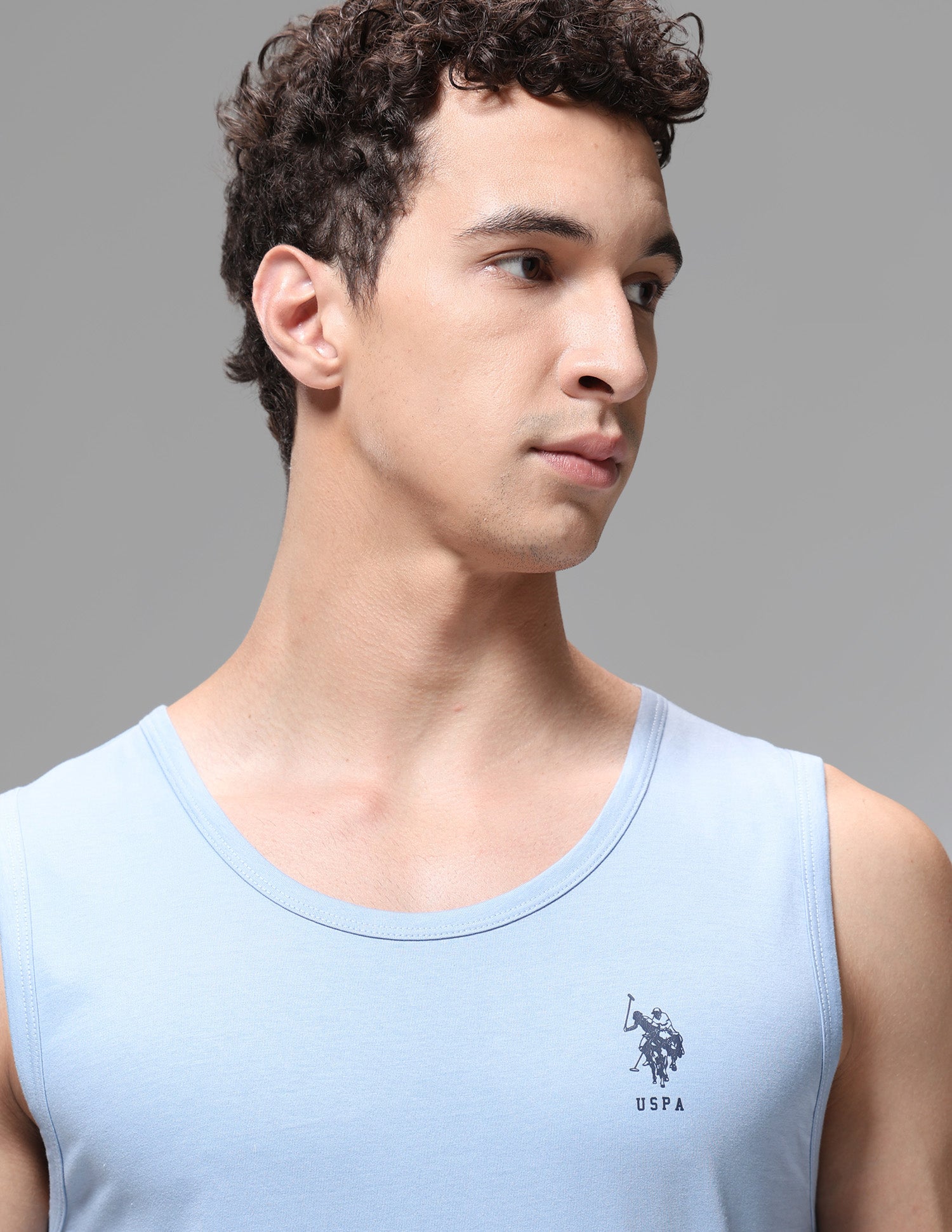 Anti Microbial Pure Cotton OEV08 Vest - Pack Of 2 Ivory/Light Blue - U.S. Polo Assn. India | Large