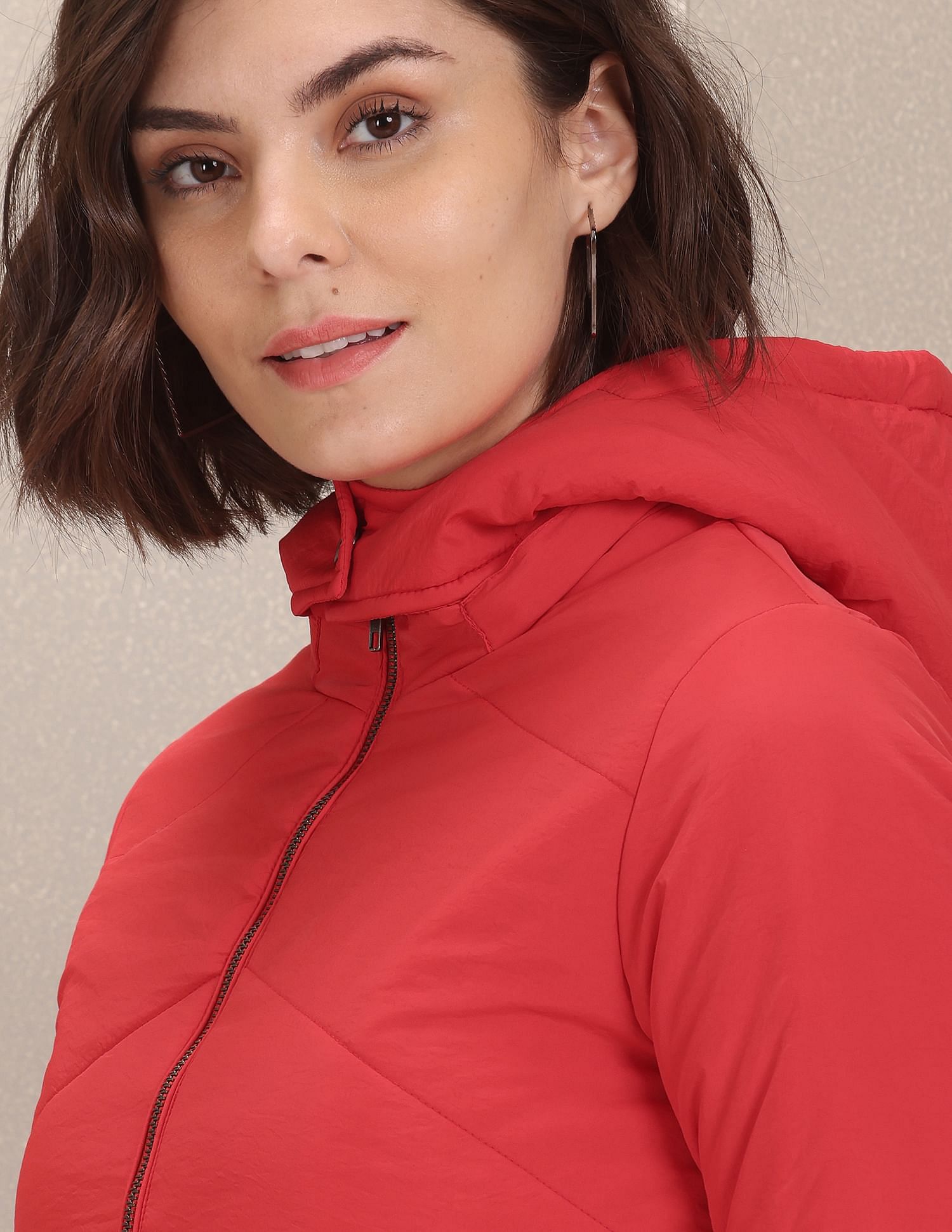 Detachable Hood Solid Cropped Jacket Red - U.S. POLO ASSN. | Large