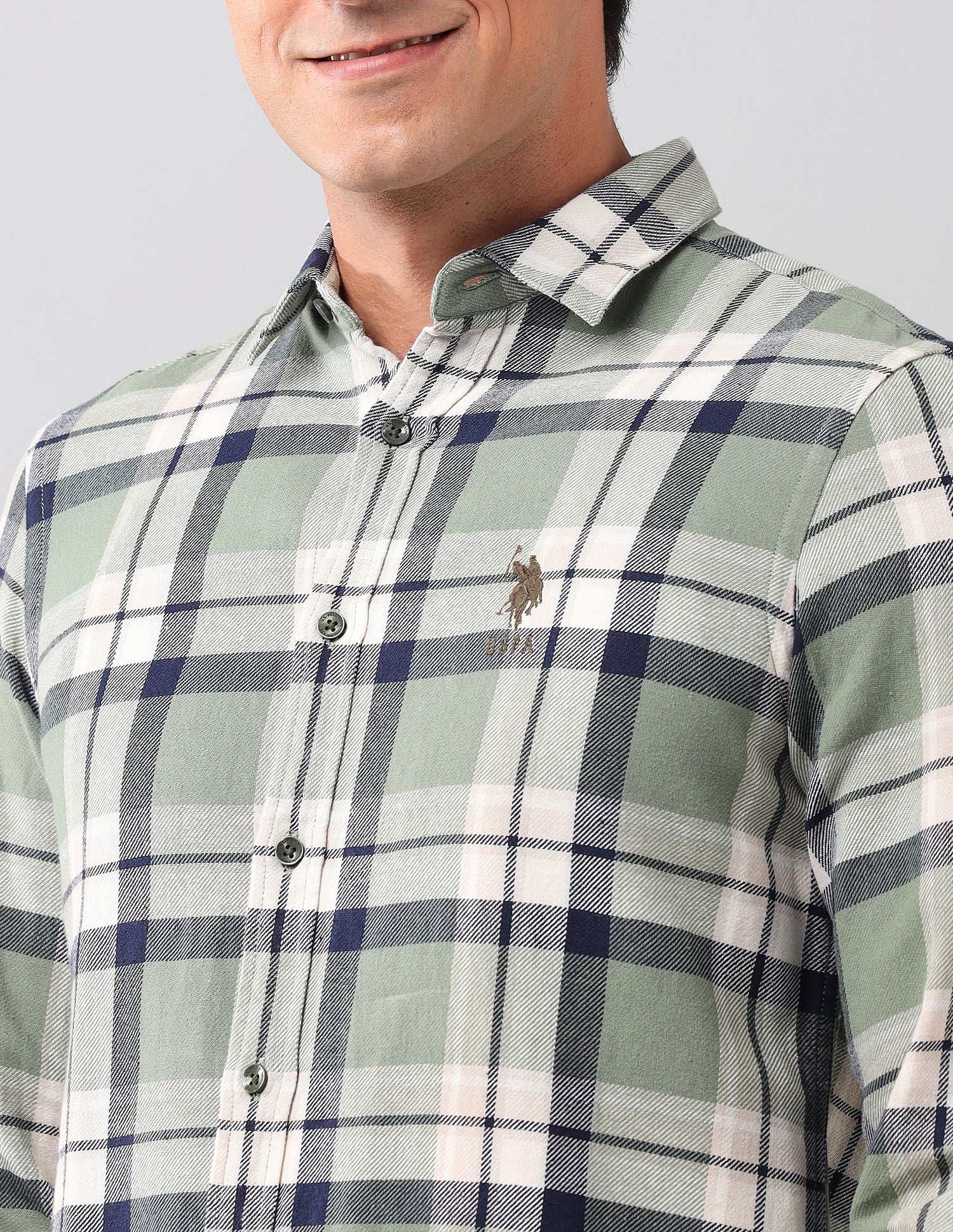 Regular Fit Checked Shirt Light Olive - U.S. POLO ASSN. | Large