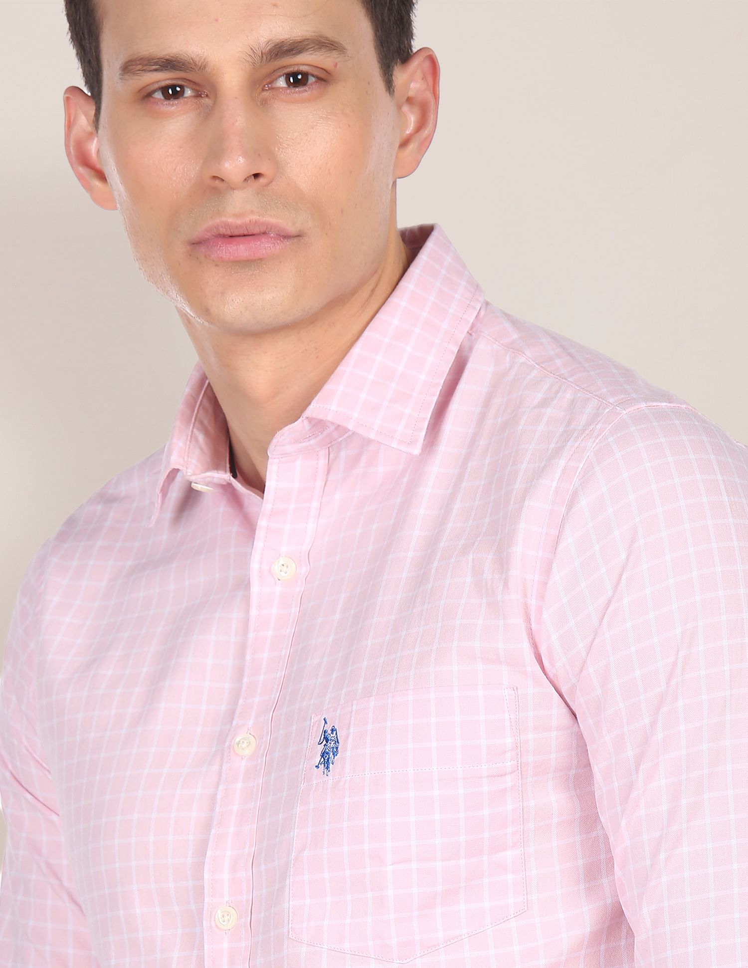 Rounded Cuff Check Casual Shirt Pink - U.S. Polo Assn. India | Large