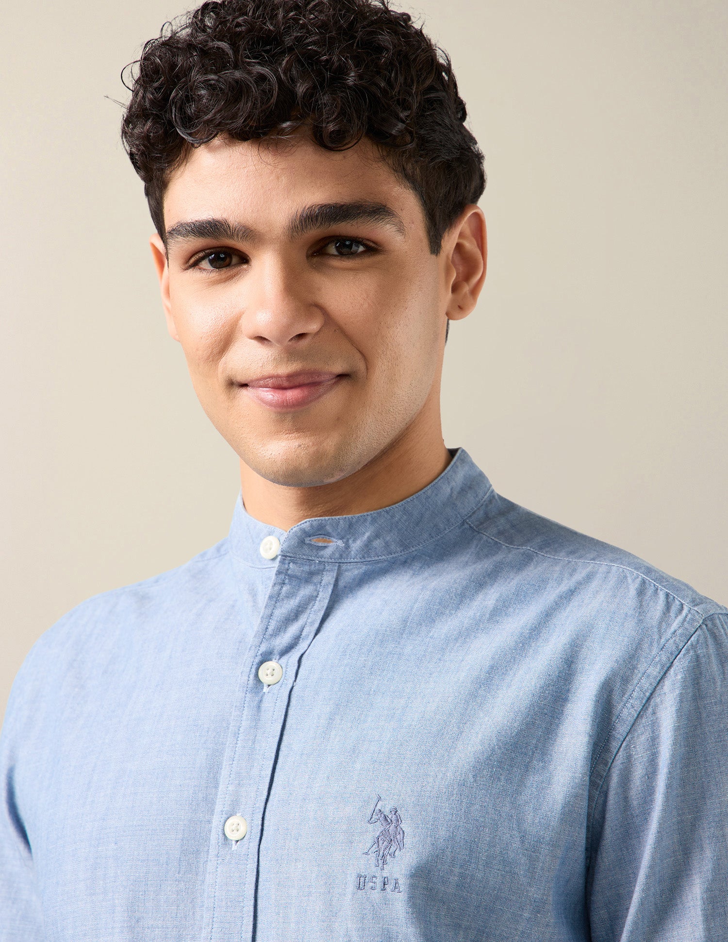 Heathered Twill Mandarin Shirt Light Indigo - U.S. Polo Assn. India | Large