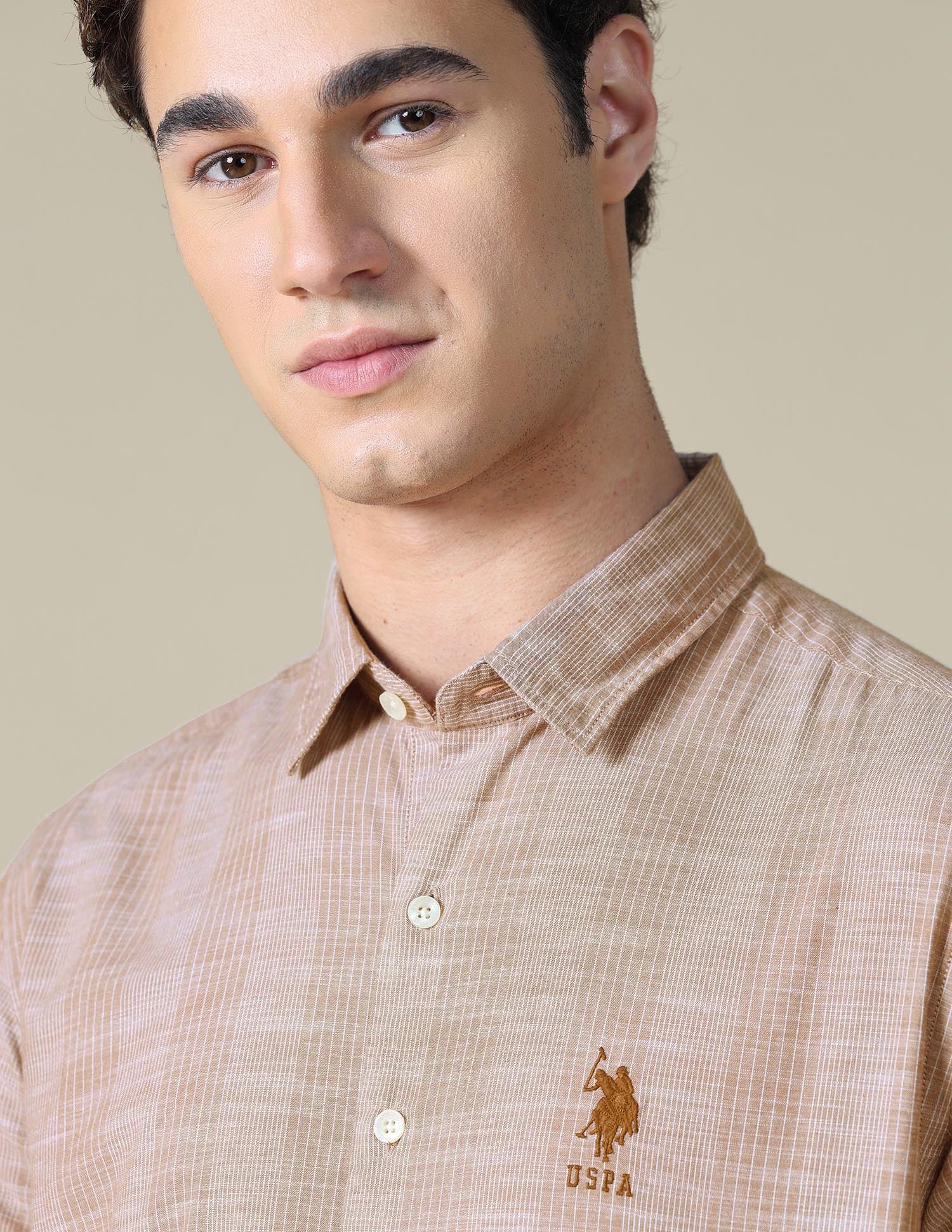 Vertical Striped Regular Fit Shirt Brown - U.S. Polo Assn. India | Large