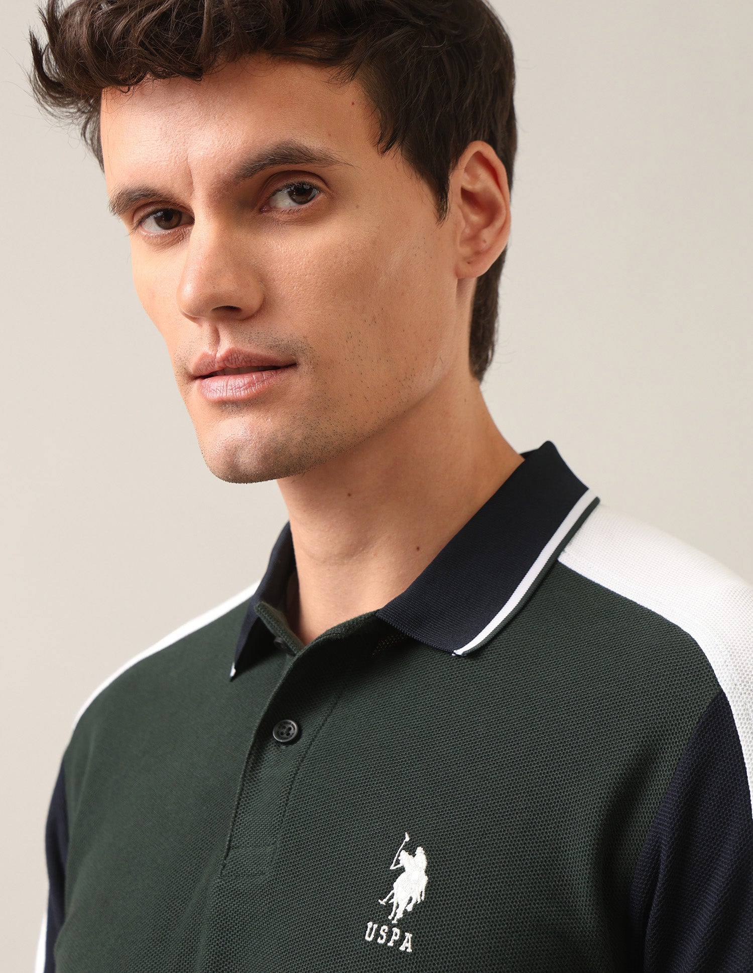 Solid Slim Fit Polo Shirt Green - U.S. Polo Assn. India | Large