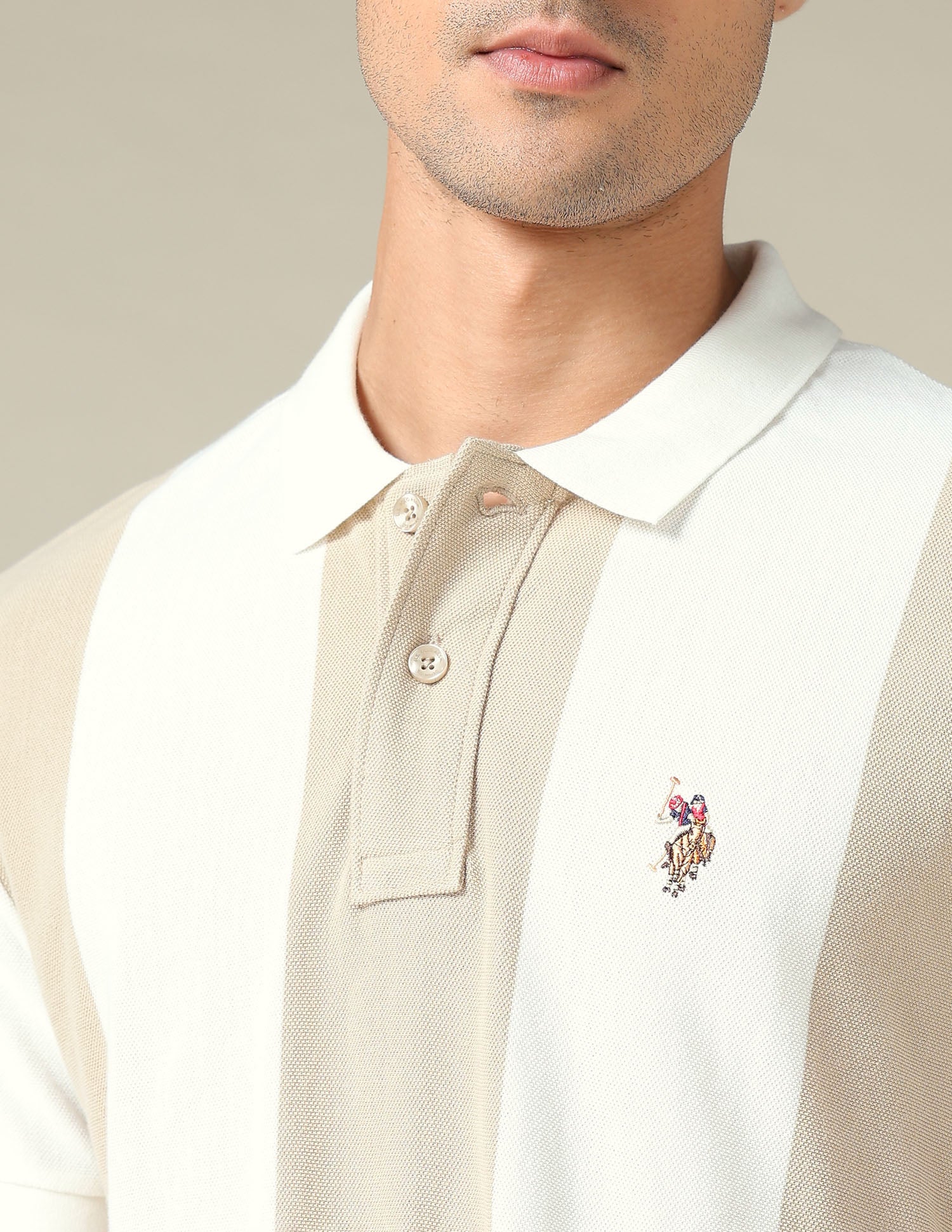 Vertical Striped Muscle Fit Polo Shirt Ivory - U.S. POLO ASSN. | Large
