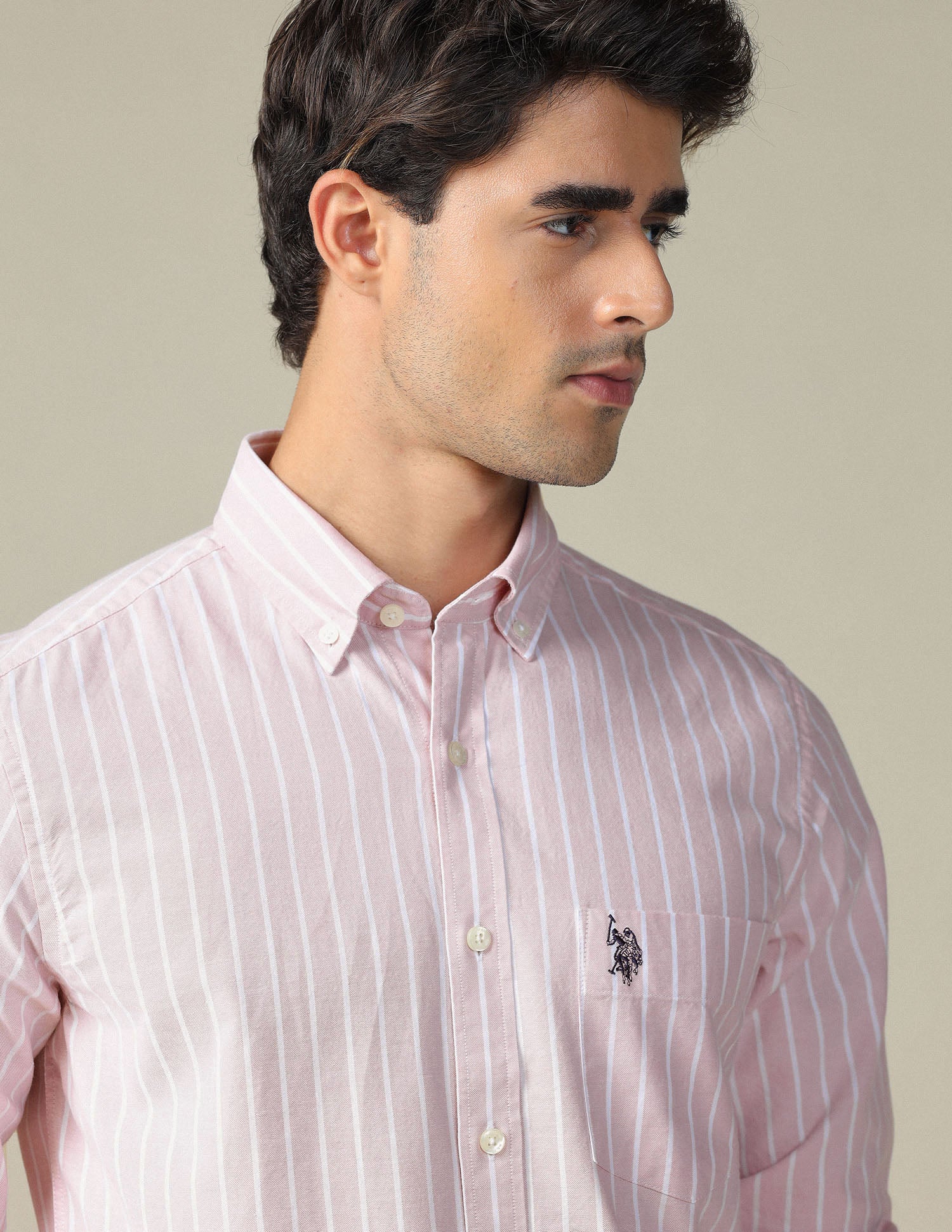 Vertical Striped Button Down Shirt Pink - U.S. POLO ASSN. | Large