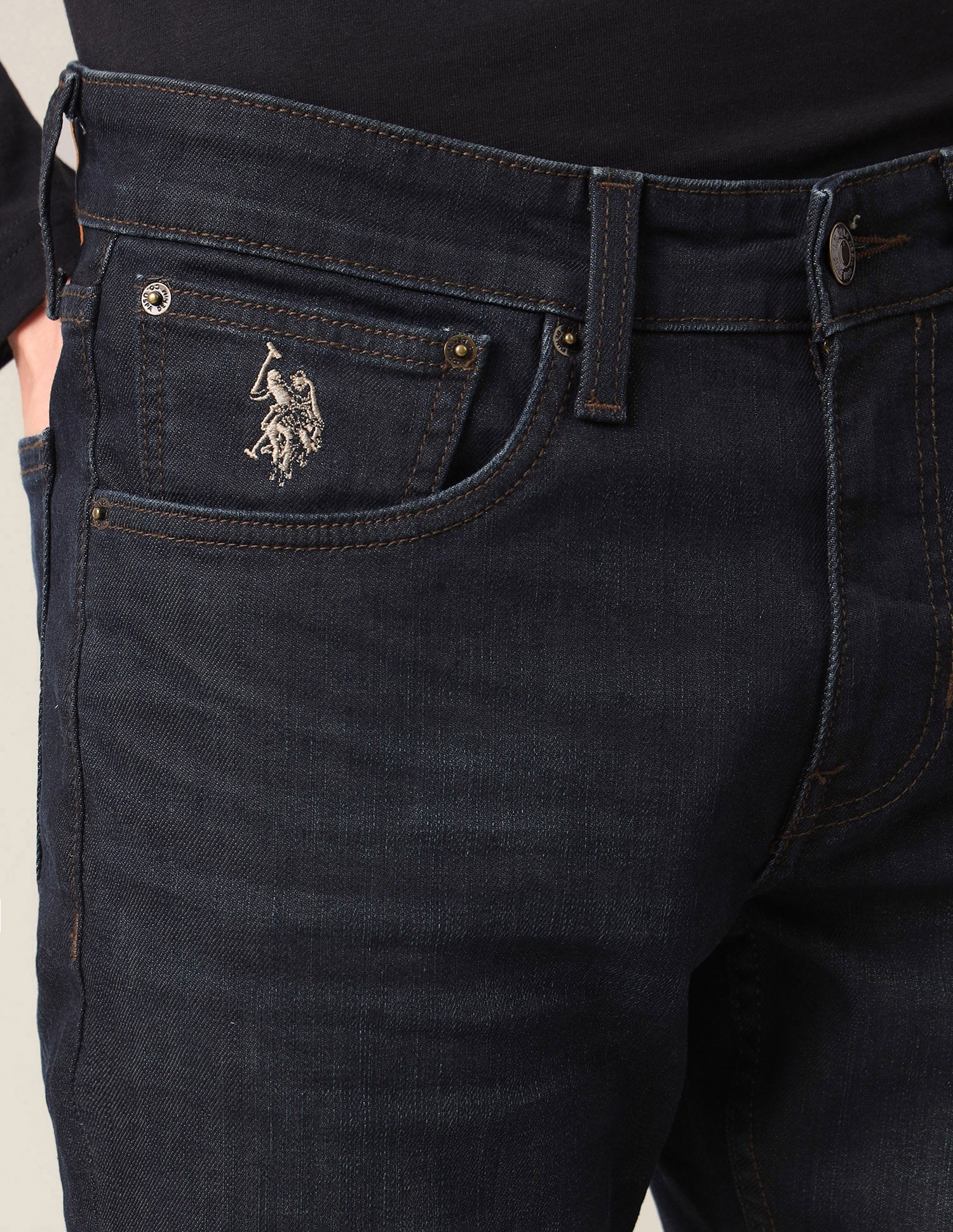 Brandon Slim-Tapered Fit Whiskered Jeans Dark Blue - U.S. Polo Assn. India | Large