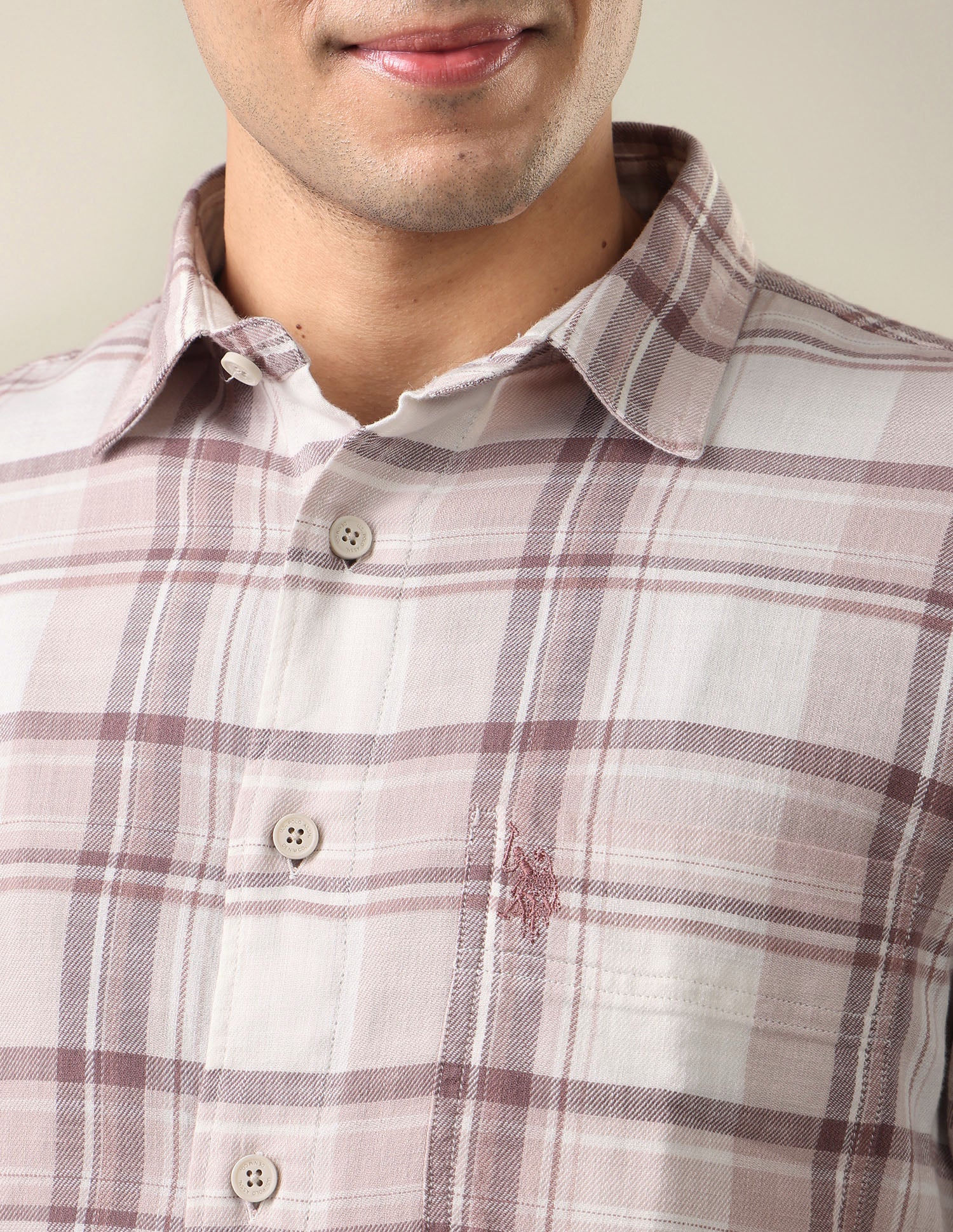 Twill Windowpane Checked Shirt Pink - U.S. Polo Assn. India | Large